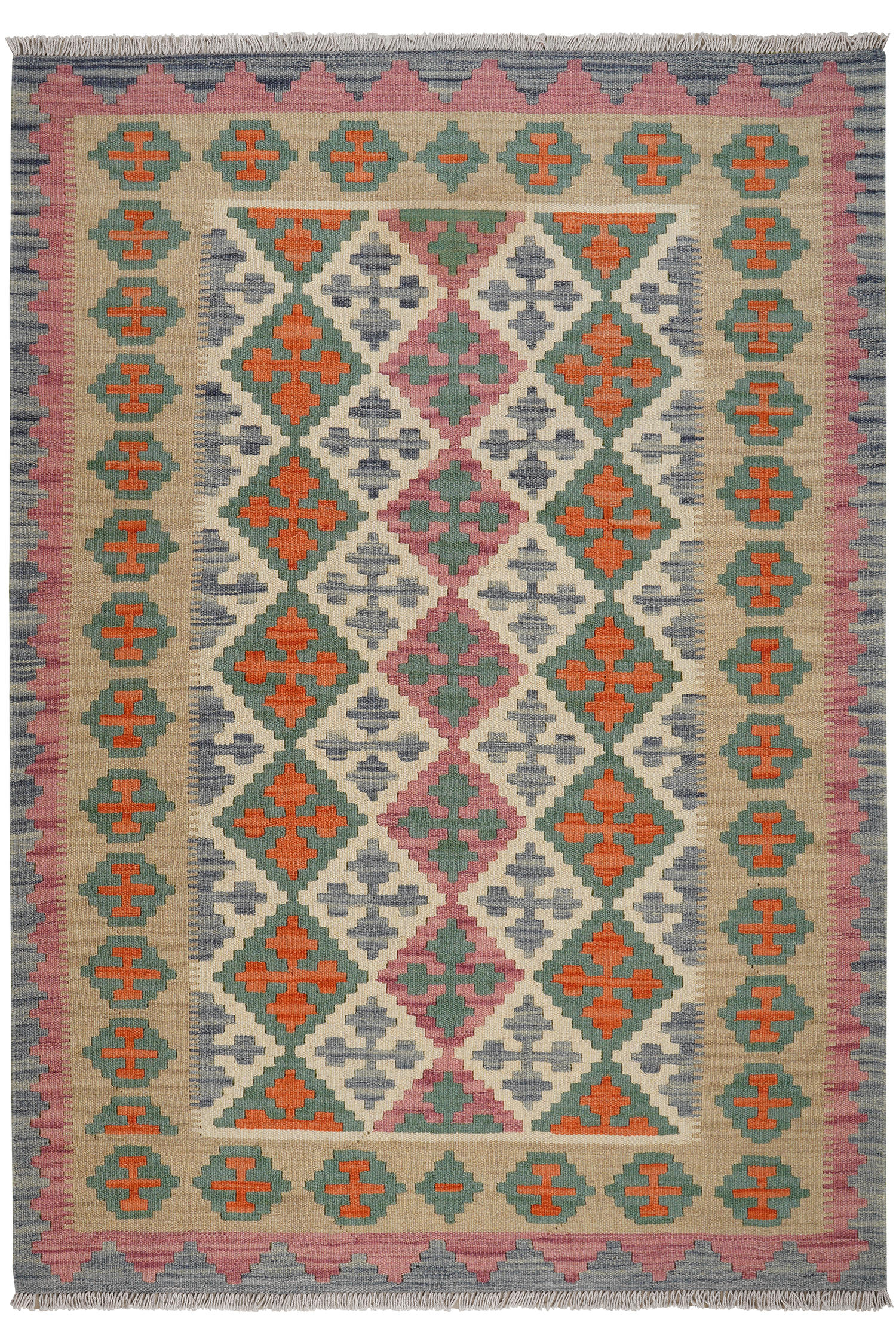 HANDWEBTEPPICH Kelim Gashgai Beige 181/127 cm Schurwolle - Beige, Textil (127/181cm) - Looma