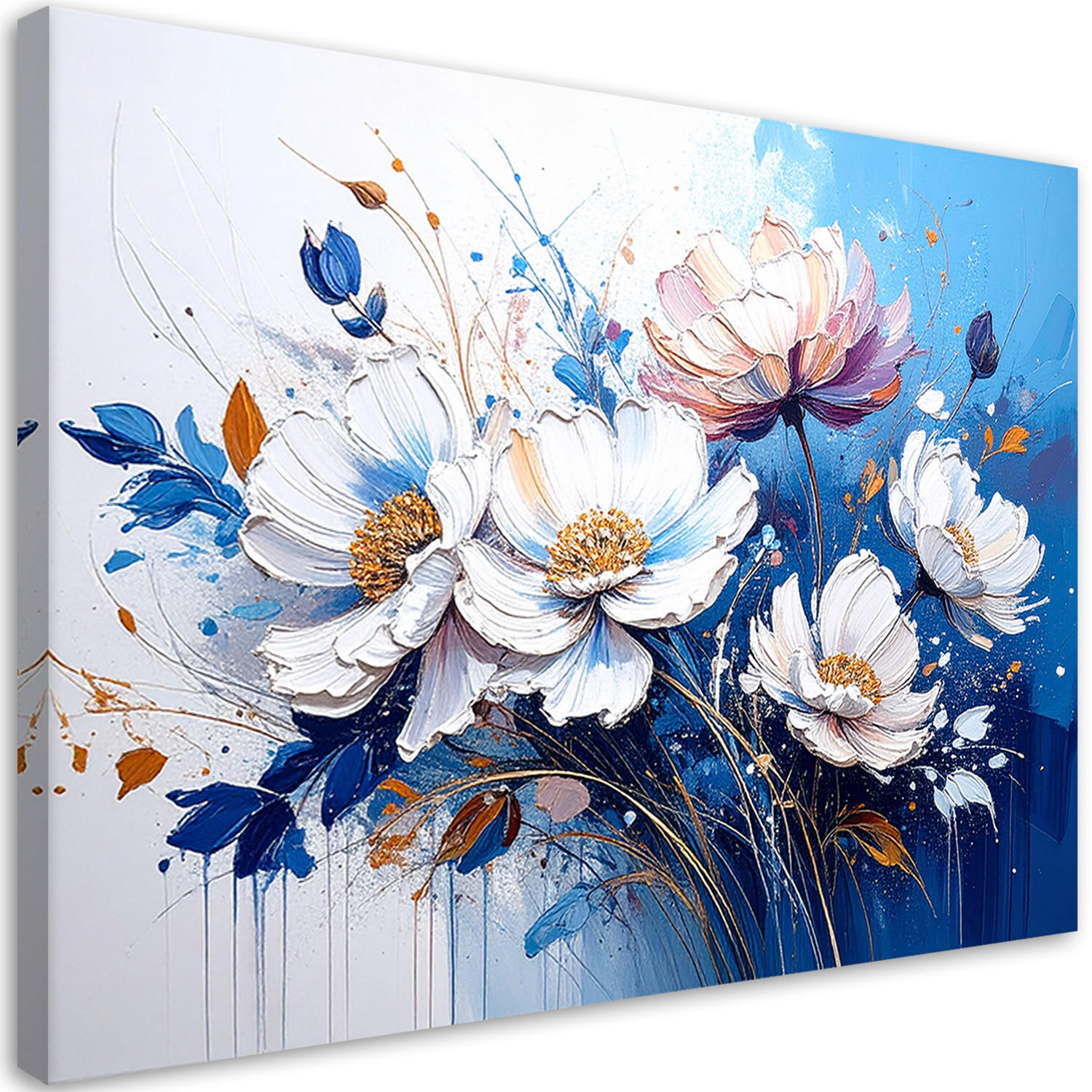 WANDBILD, Weiße und blaue Blüten - Blau, Textil (100/70cm) - Feeby
