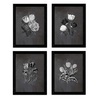 POSTER Set mit 4 Botanische Schwarz Hintergrund Tulpen A3 Rahmenlos - Klar, Papier (29.7/3cm) - Nacnic