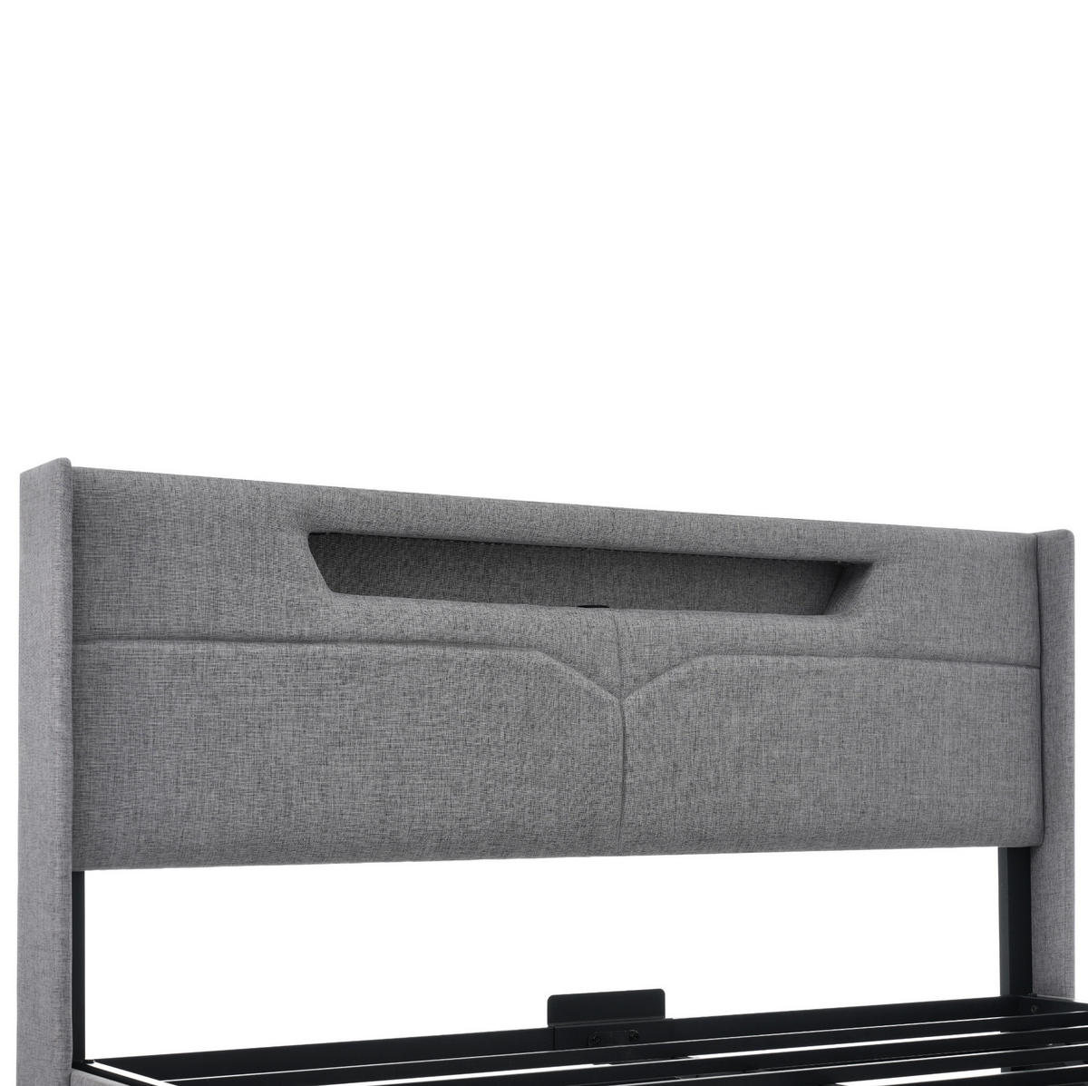 POLSTERBETT 140/200 cm mit LED-Beleuchtung, USB- und Type-C-Anschluss, Bettkasten und Leinenbezug, Grau - Grau, Textil (140/140cm) - Redom