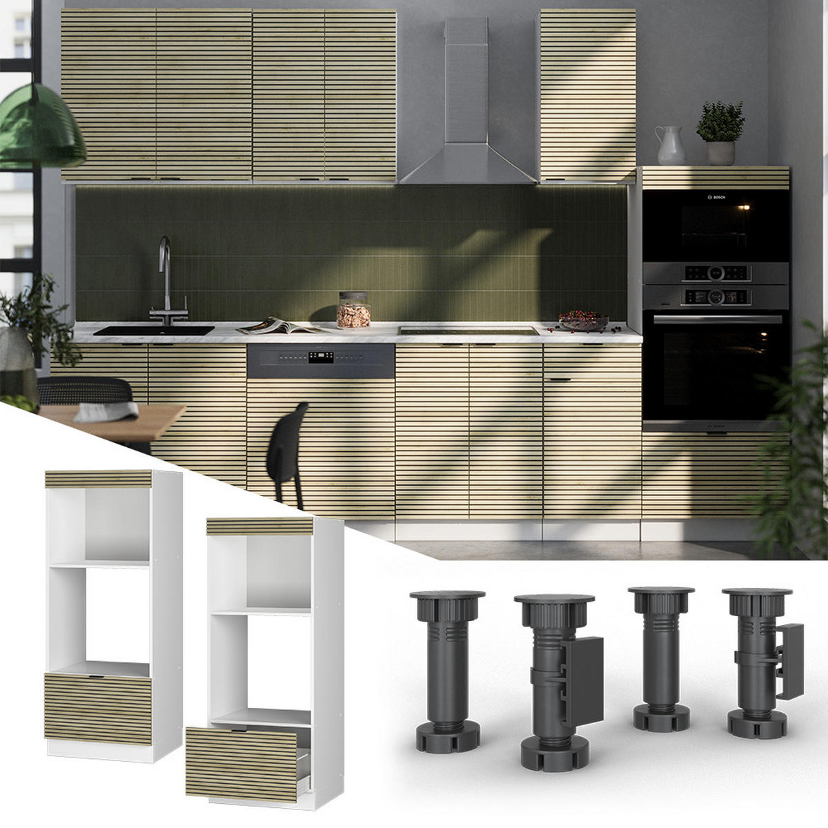 SKŘÍŇKA NA MIKROVLNNOU TROUBU Fame-Line Dubový panel - bílá/barva dubu, kompozitní dřevo (60/153.6/58.1cm) - Vicco