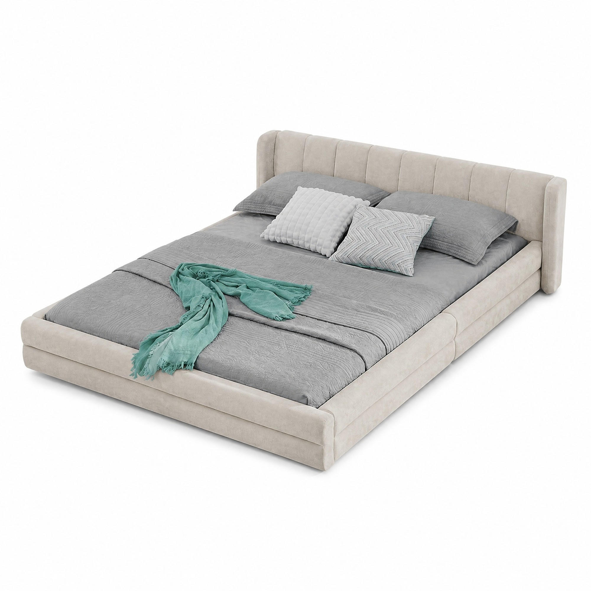 POLSTERBETT 140/200 cm in Beige Chenille mit Gepolstertem Kopfteil - Beige, Holzwerkstoff/Textil (140/200cm) - CHICFURN