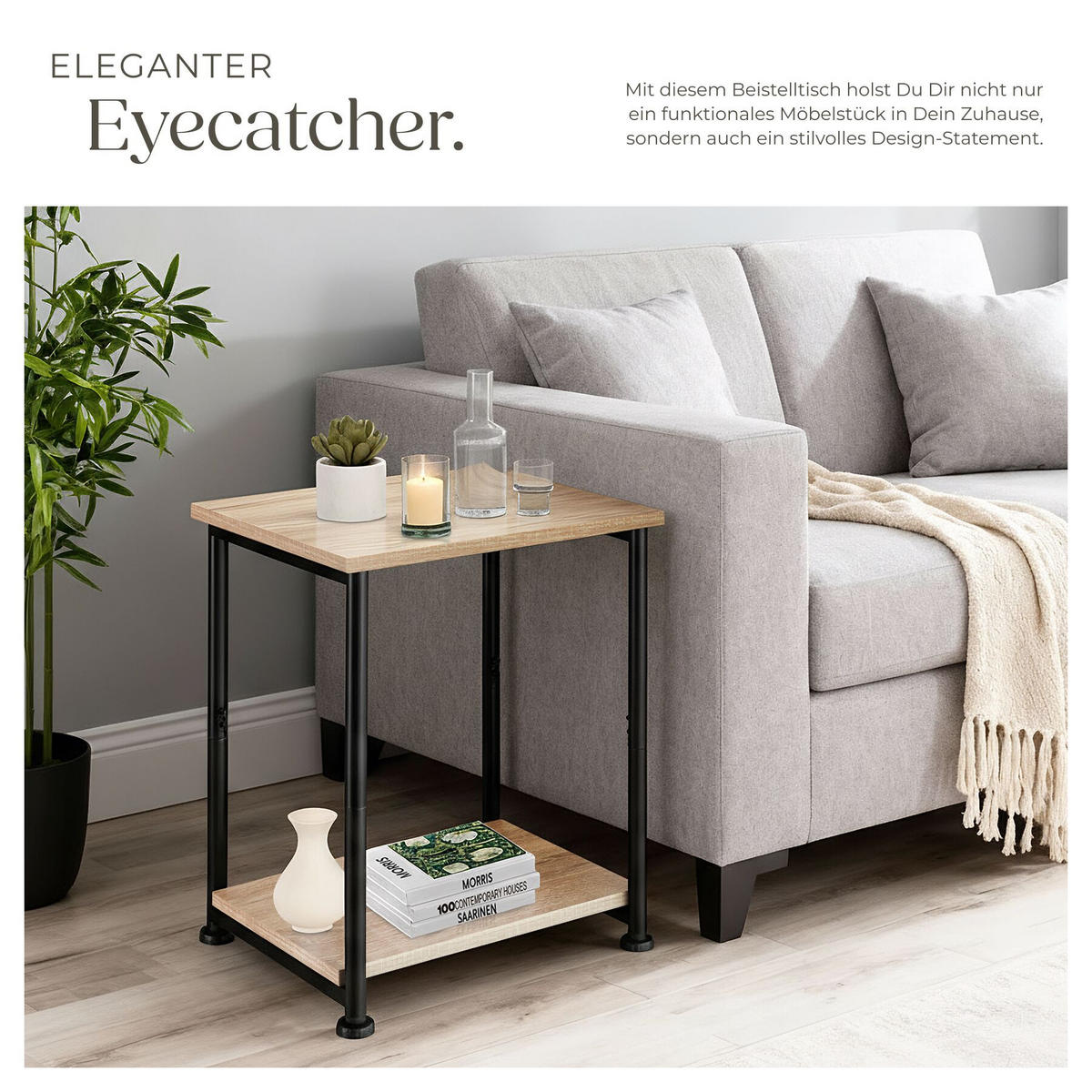 BEISTELLTISCH Yonkers, 38,5 x 30 x 51,5 cm, Industrial Holz hell, Eiche Sonoma - Naturfarben, Holzwerkstoff (38.5/30cm) - tectake