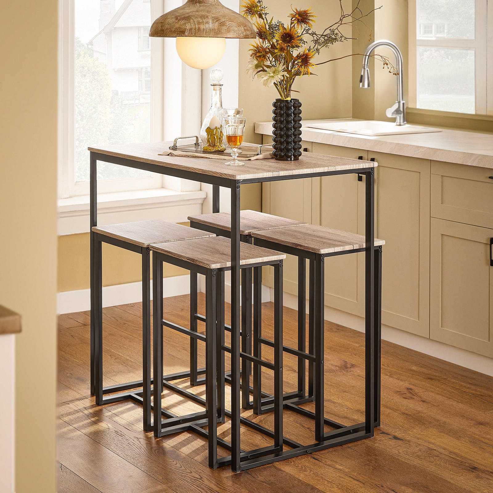BARTISCH + 2 x BARHOCKER - Naturfarben, Holzwerkstoff (100/96/60cm) - SoBuy