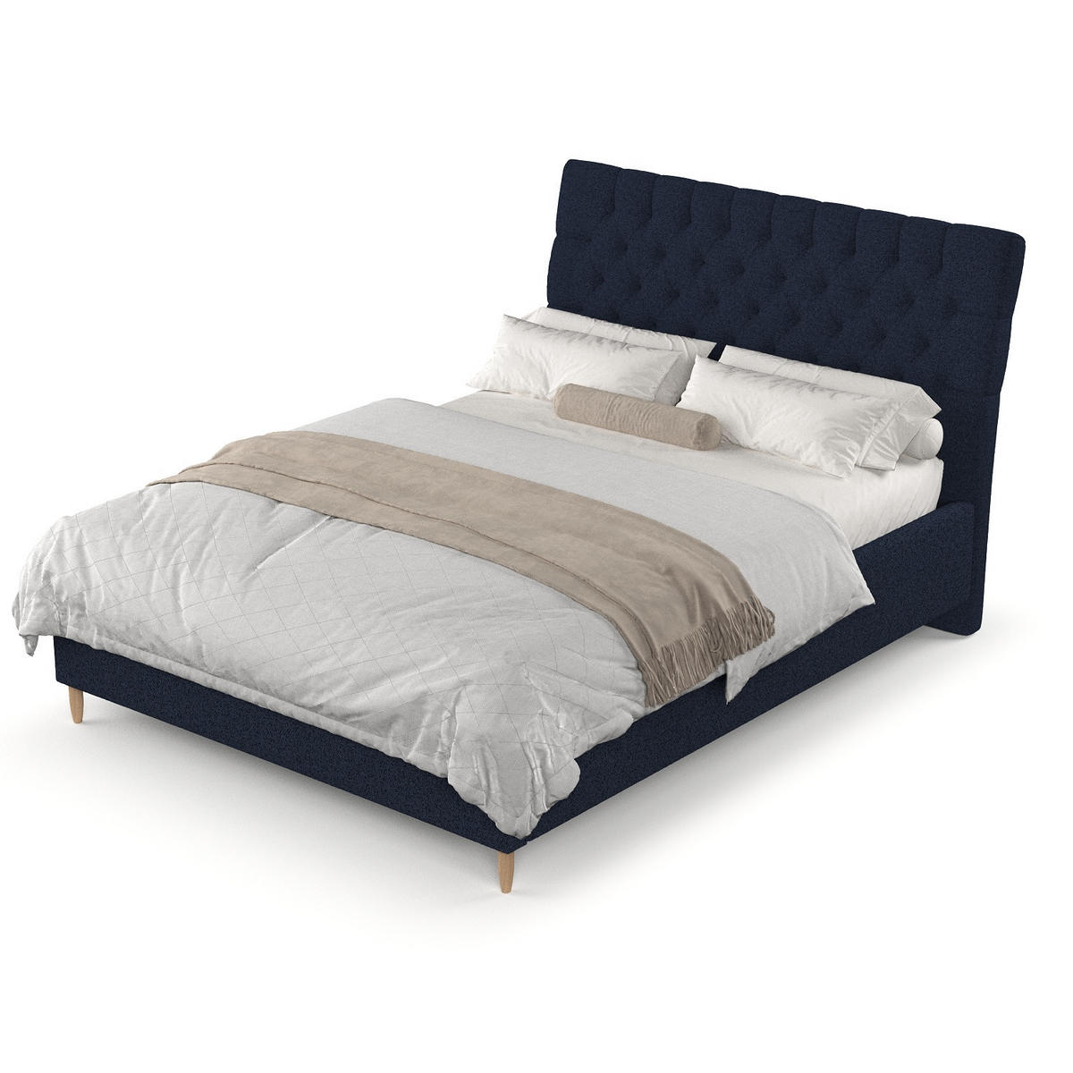 POLSTERBETT Lira 180/200 cm Marineblau im Riva Stoff - Naturfarben/Dunkelblau, Holz/Holzwerkstoff (180/200cm) - AltaBeds