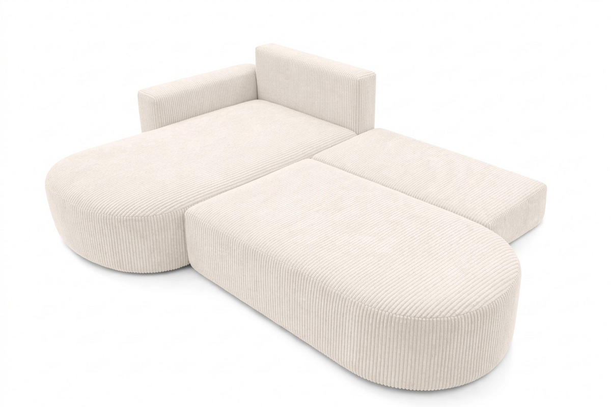 ECKSOFA Mit Schlaffunktion Und Bettkasten, Cordstoff Poso, Beige, Links, ROUND ONE OPEN XL - Creme, Holz (262/175cm) - Kaiser Möbel