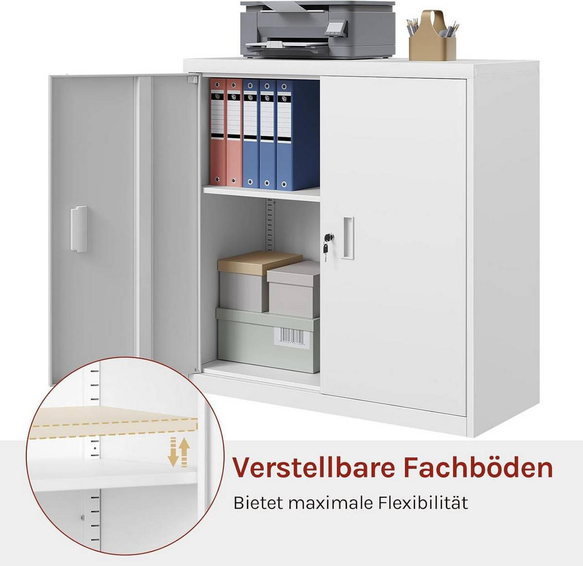 AKTENSCHRANK abschließbar, 90x92x40cm, Metall, Weiß - Weiß, Metall (90/92/40cm) - Woltu