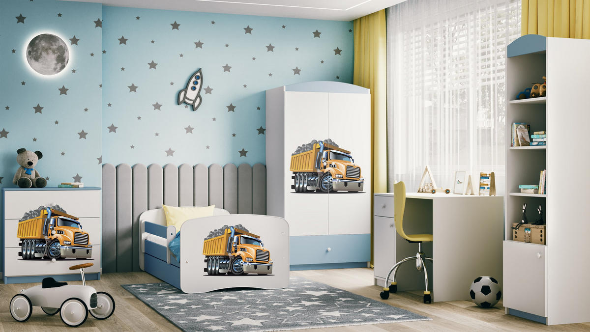 KINDERBETT Lastwagen mit Schublade 180/80 90/61/184 - Blau, Holzwerkstoff (80/180cm) - RAUMHIRSCH FURNITURE