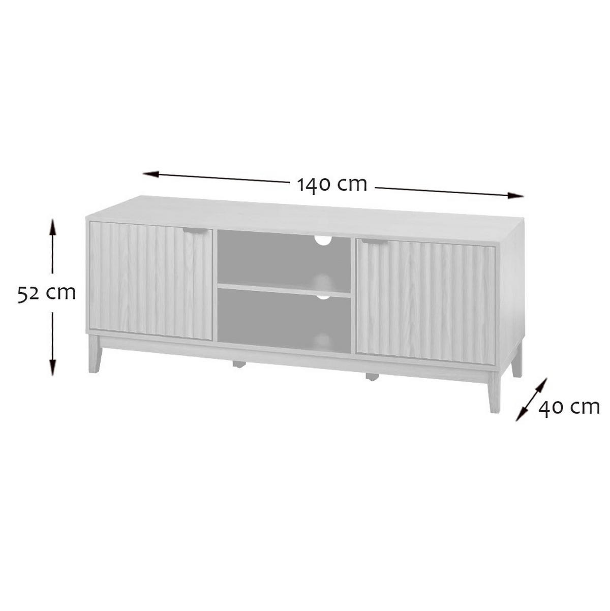 TV-MÖBEL mit 2 offenen Fächern und 2 Türen mit geriffelter Front bologne 40/52/140 cm - Eiche Bianco, Holzwerkstoff (140/52/46cm) - Calicosy