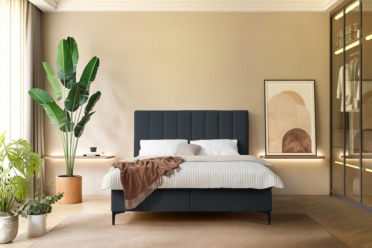 BOXSPRINGBETT SERANO mit Topper und Bettkasten, Grau, 200x200 cm - Grau, Textil (200/200cm) - KS Home Concept