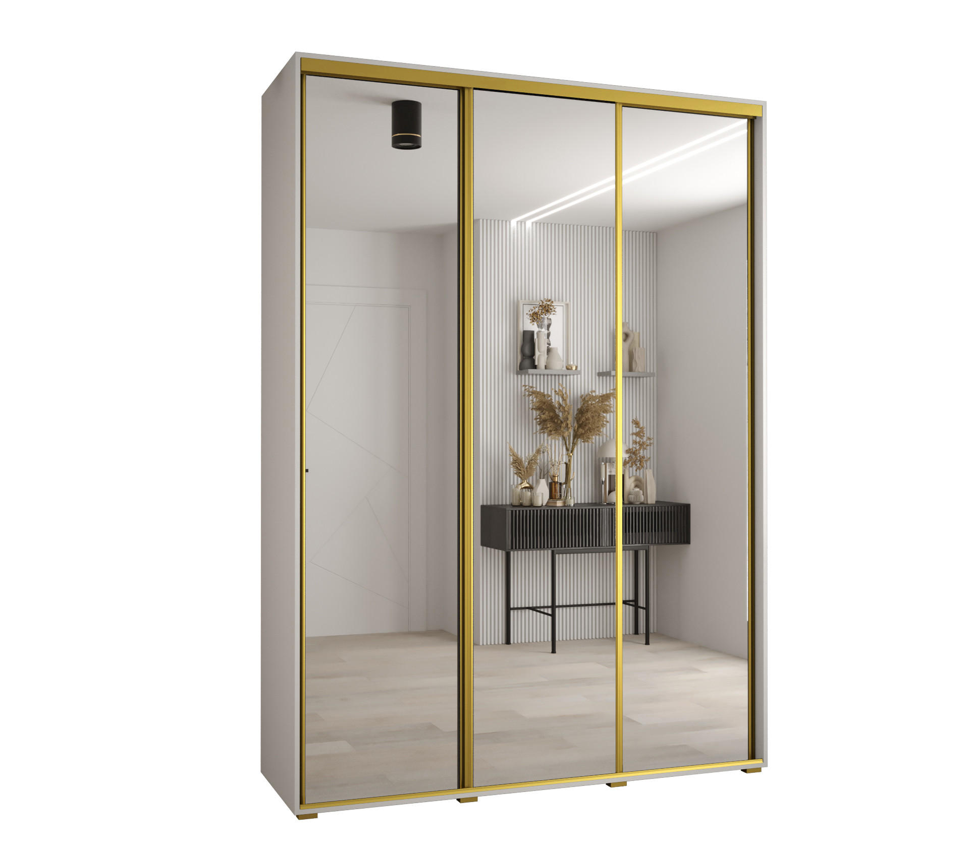 Abiks Möbel Schwebetürenschrank Weiß, Weiß, Gold 170x235x45 cm