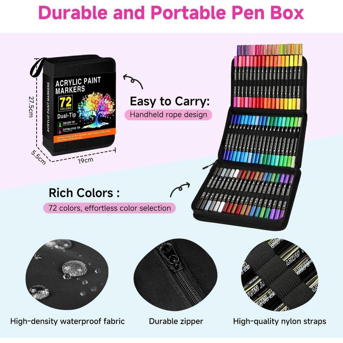 ACRYLSTIFTE Set 72 Farben Dual Tip Wasserfest für verschiedene Oberflächen - Multicolor, Kunststoff (19/5.5/27.5cm)