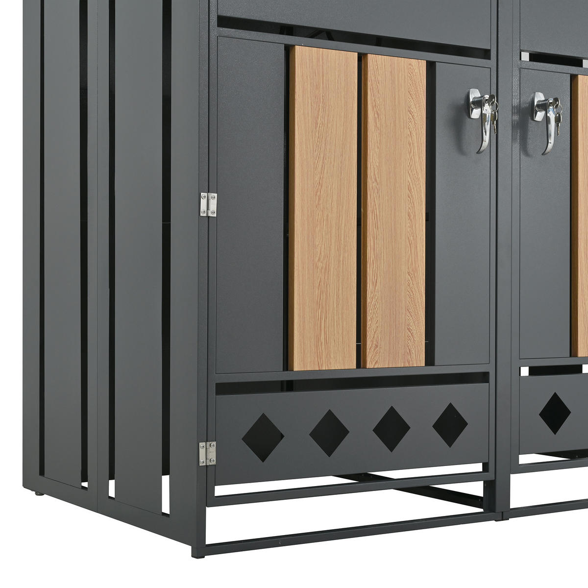 MÜLLTONNENBOX aus Stahl in Grau Holzoptik mit hydraulischem Klappdeckel - Grau, Metall (132/118.5/80cm) - Modfu