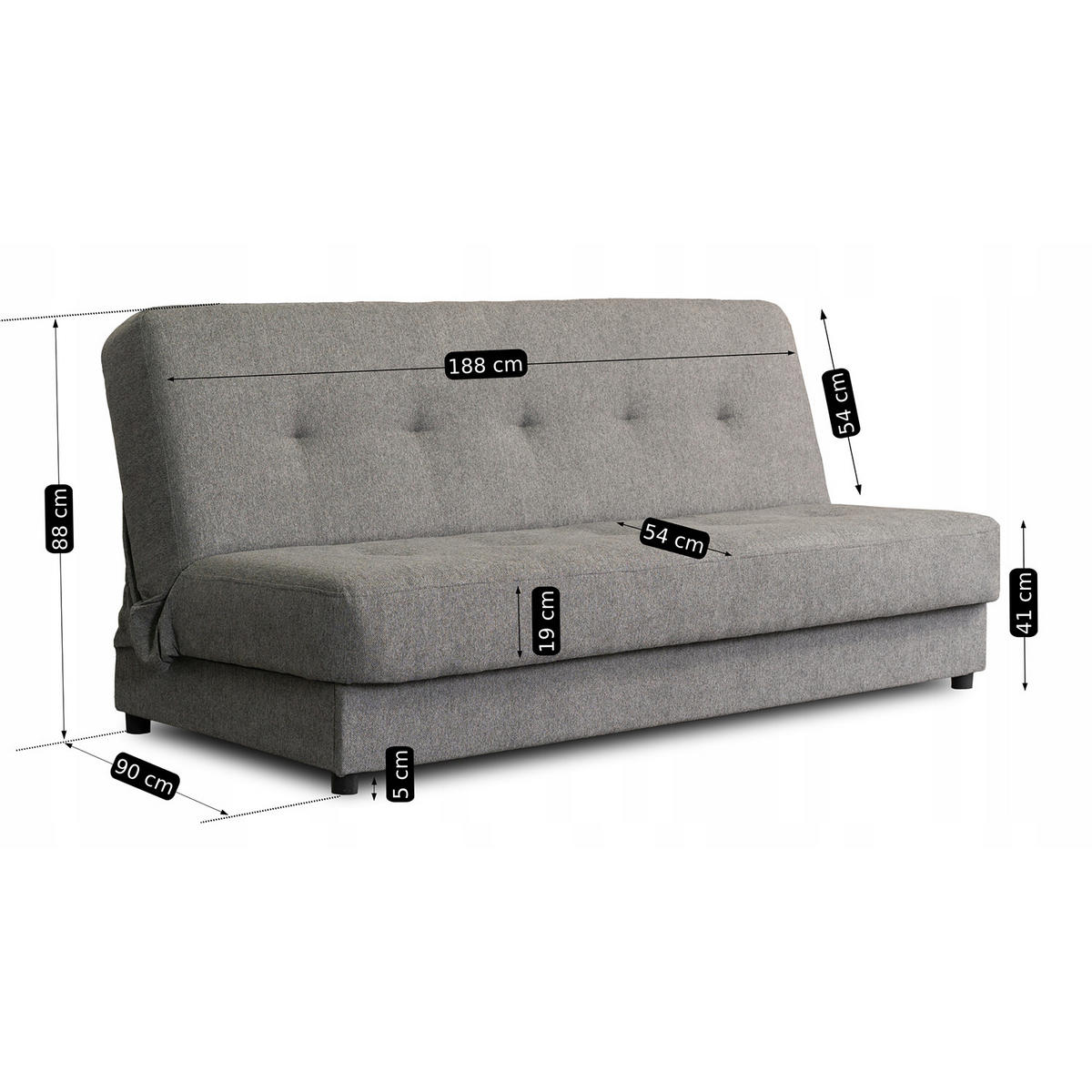 SCHLAFSOFA ARUBA Ausziehbar Grau - Schwarz/Grau, Holz/Textil (188/88/90cm) - makarowski meble