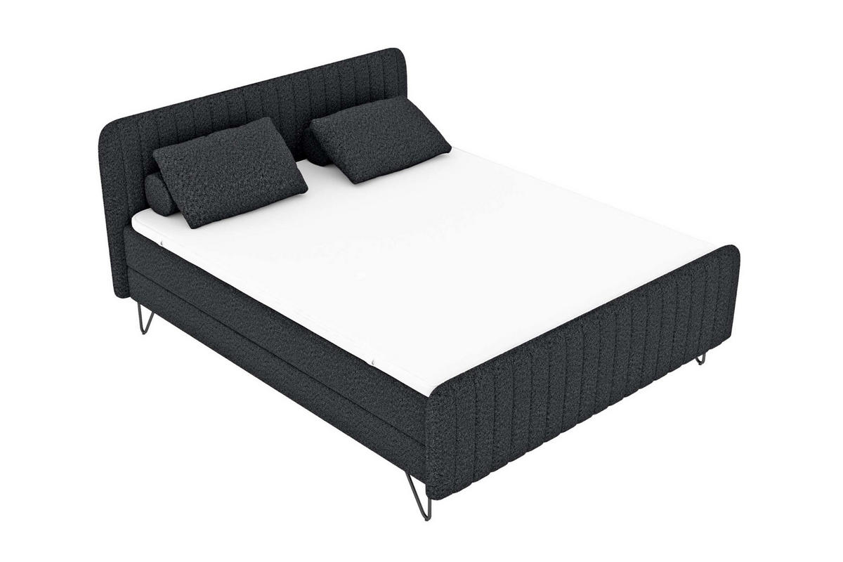 BOXSPRINGBETT LUCIO Bouclé-Stoff Schwarz 160/200 cm - Schwarz, Textil/Metall (160/200cm) - 99rooms