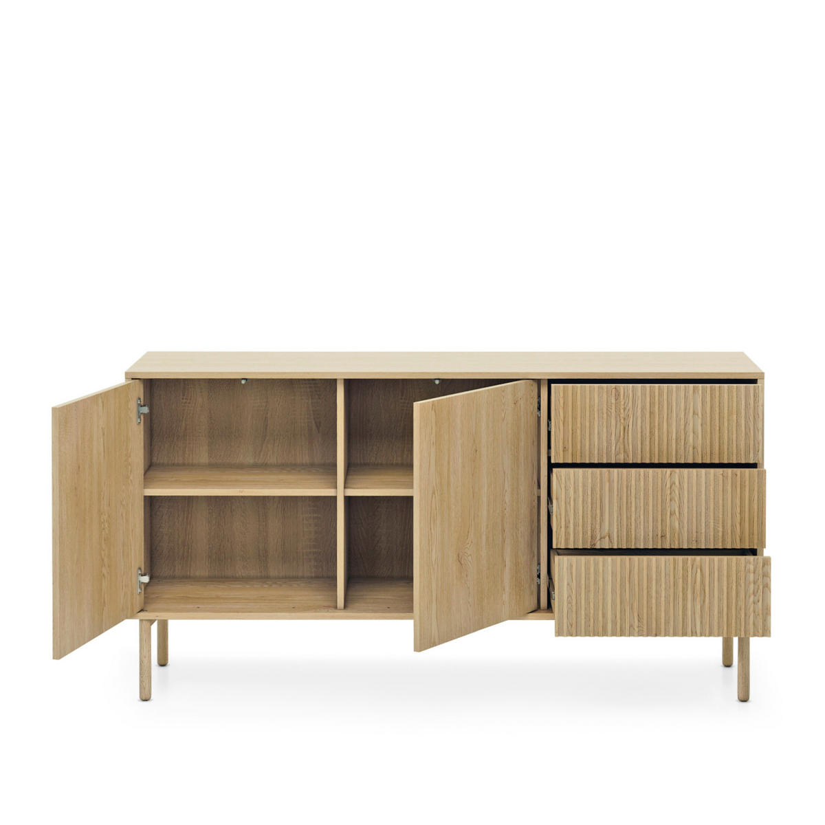 SIDEBOARD TAU KOM2 Reliefierte Fronten aus MDF-Platte Eiche Cremona Eiche Cremona - Eiche Bianco/Eichefarben, Glas/Holz (154/80/40cm) - Komodee