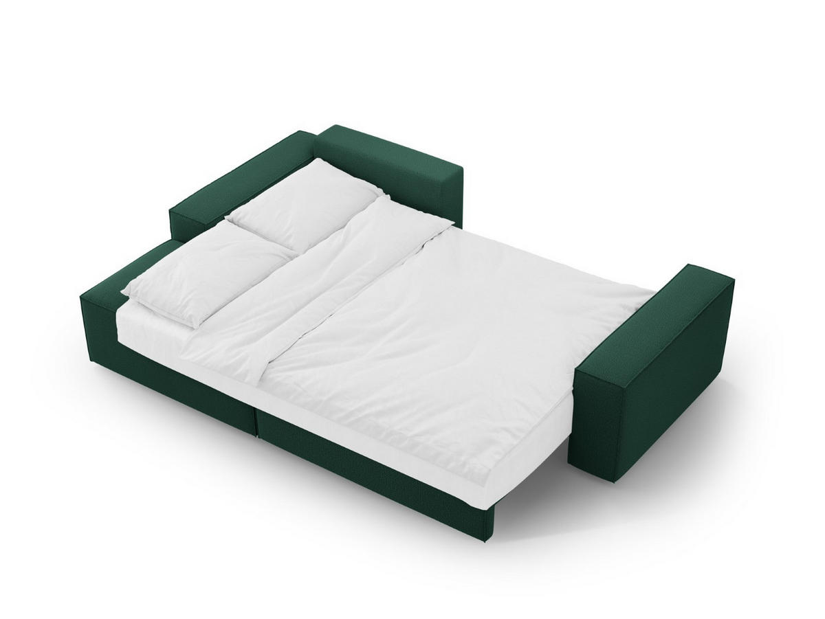 AUSKLAPPBARES-ECKSOFA links mit Container Jodie aus strukturiertem Stoff grün 3 Sitzplätze - Grün, Textil (246/151cm) - Micadoni