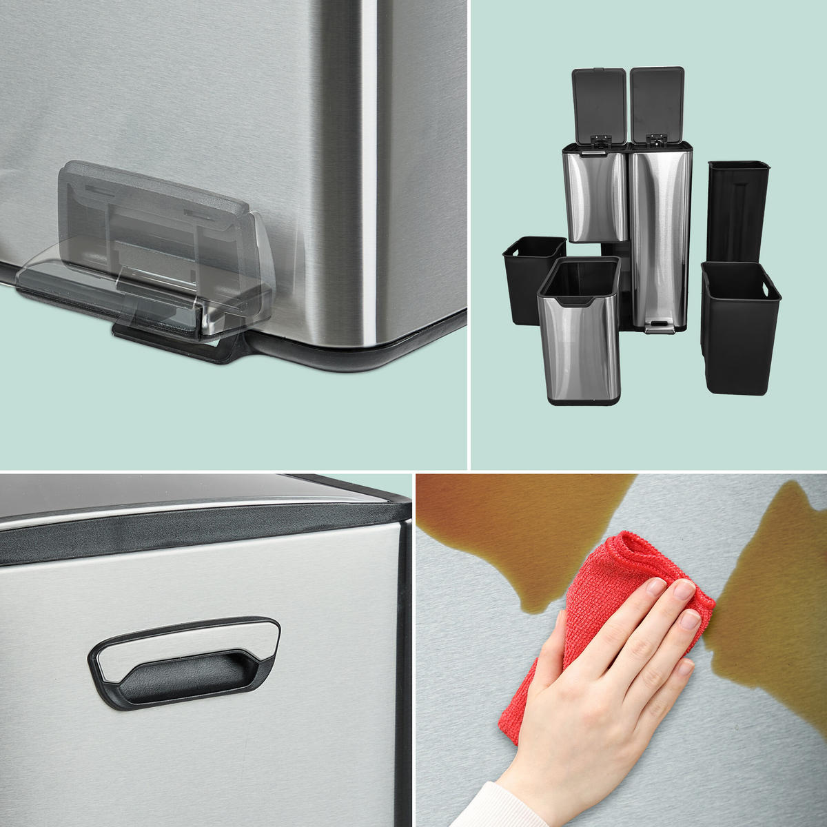 MÜLLEIMER - Silberfarben, Kunststoff/Metall (47/72/39cm) - Relaxdays