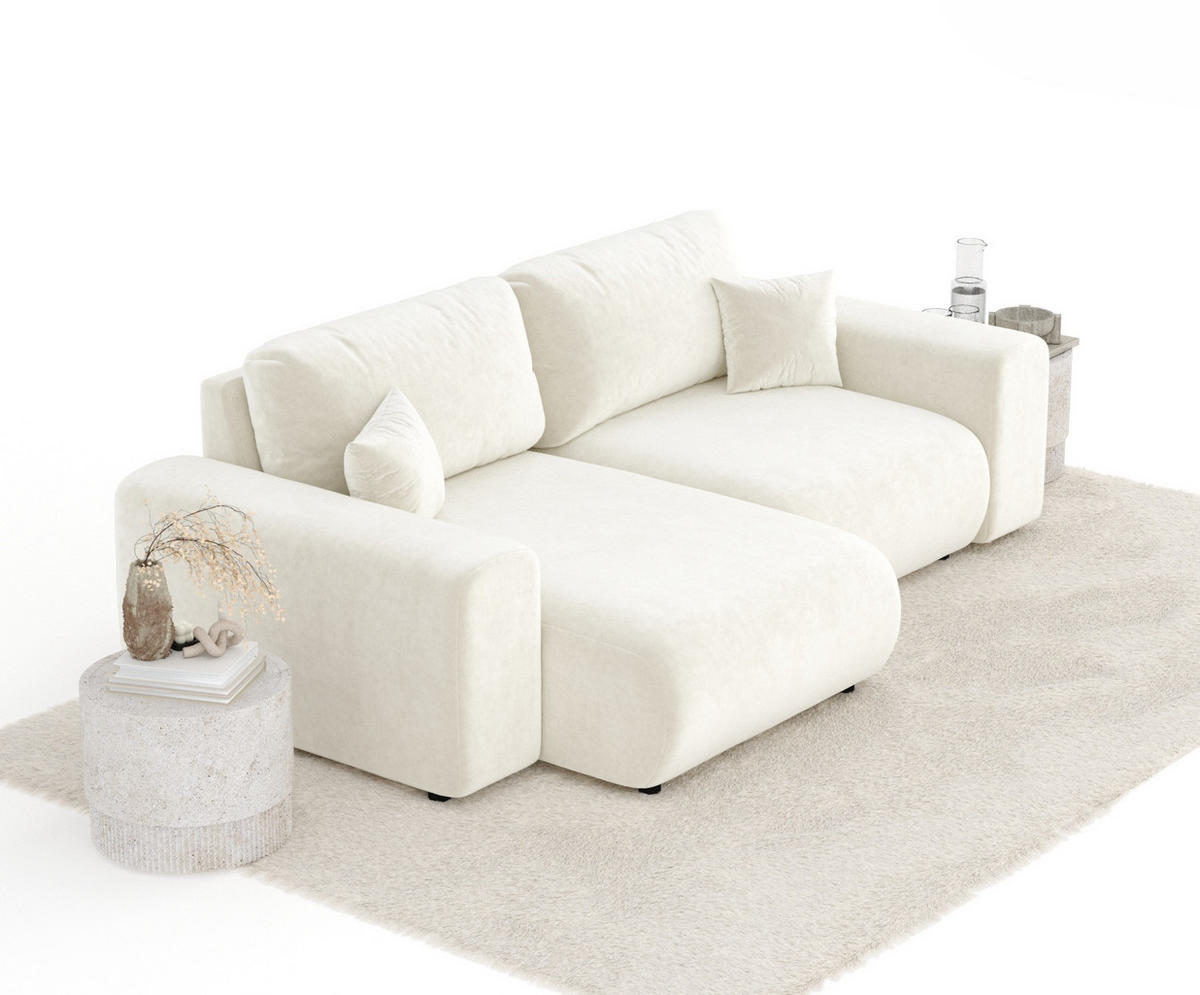 ECKSOFA Zanzibar Creme Samtstoff - Creme/Schwarz, Holz/Holzwerkstoff (237/144cm) - Maison de Reve