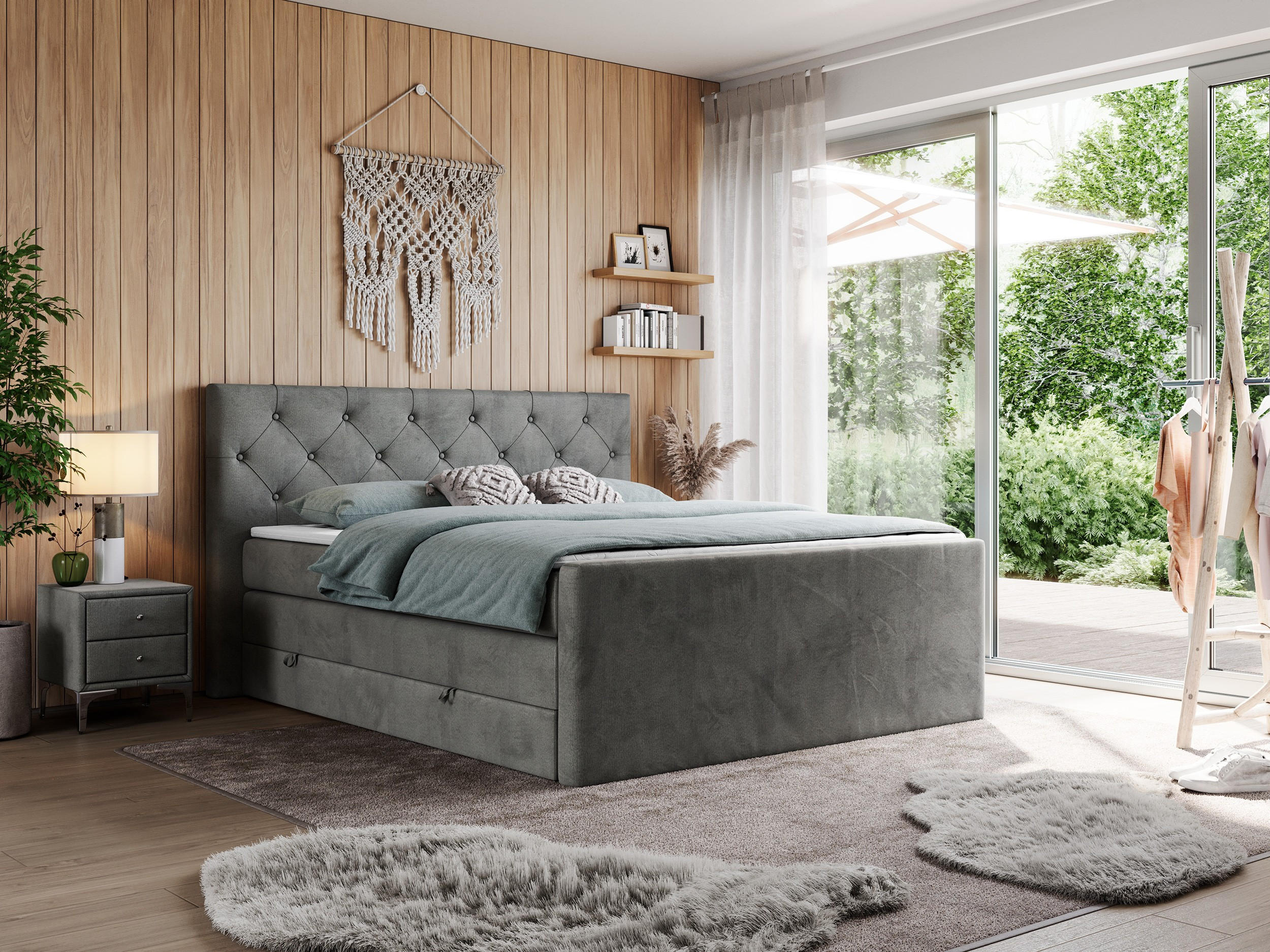 BOXSPRINGBETT KING VELEN 140/200 Dunkelgrau Velvet - H3 - Dunkelgrau, Holz/Textil (140/200cm) - MKS