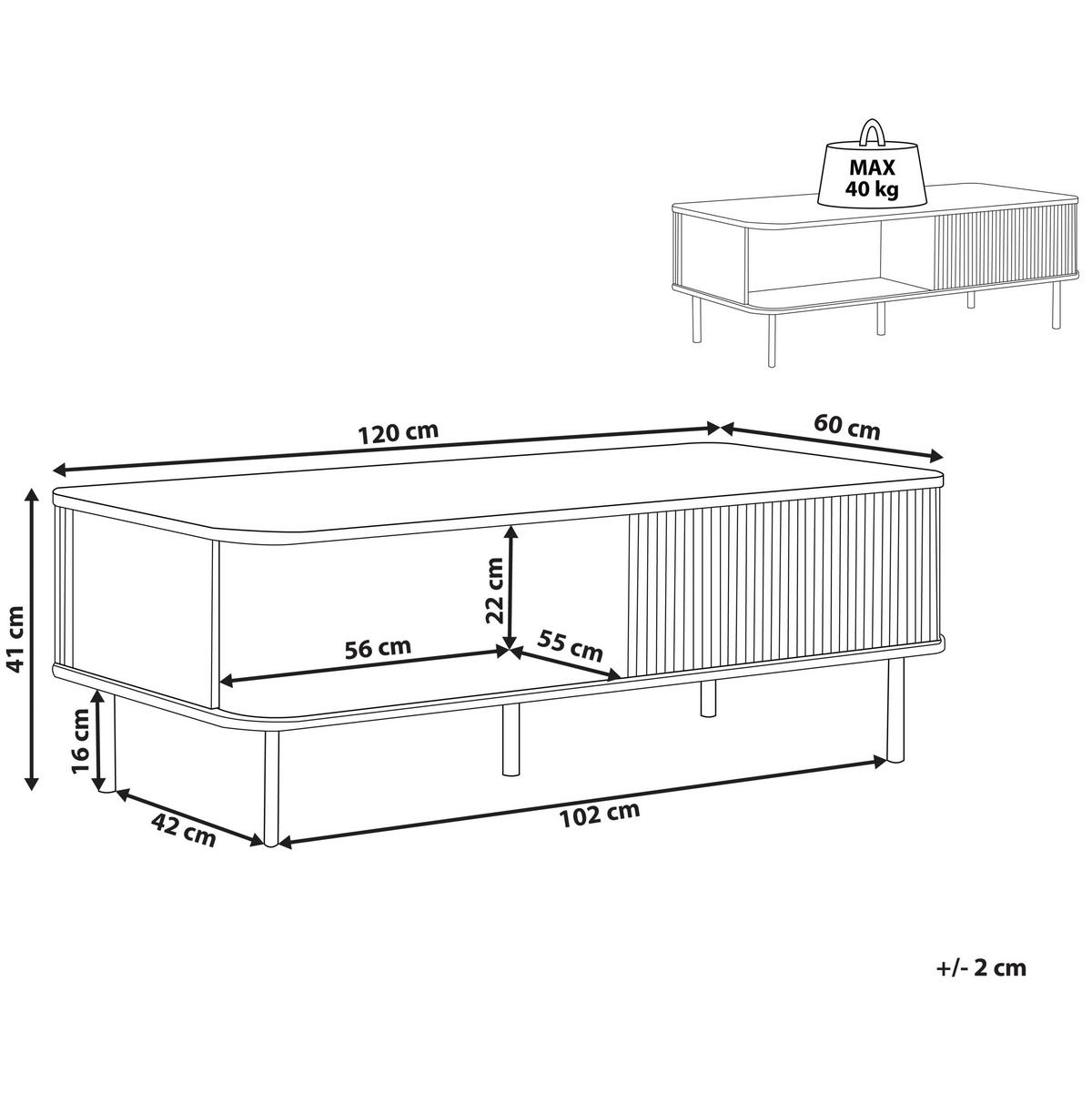 COUCHTISCH dunkler Holzfarbton/schwarz 120/60 cm Jose - Dunkelbraun/Schwarz, Holzwerkstoff (60/120/41cm) - Beliani