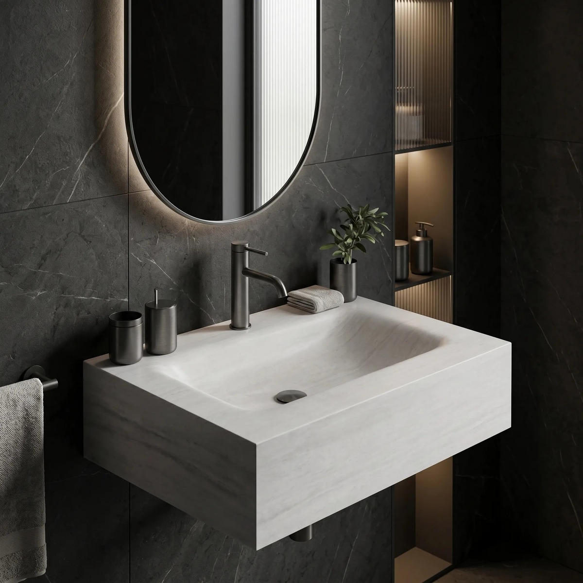WANDWASCHBECKEN Rea Apollo Muralto Roma 70 - Grau, Keramik (50/20/70cm) - REA