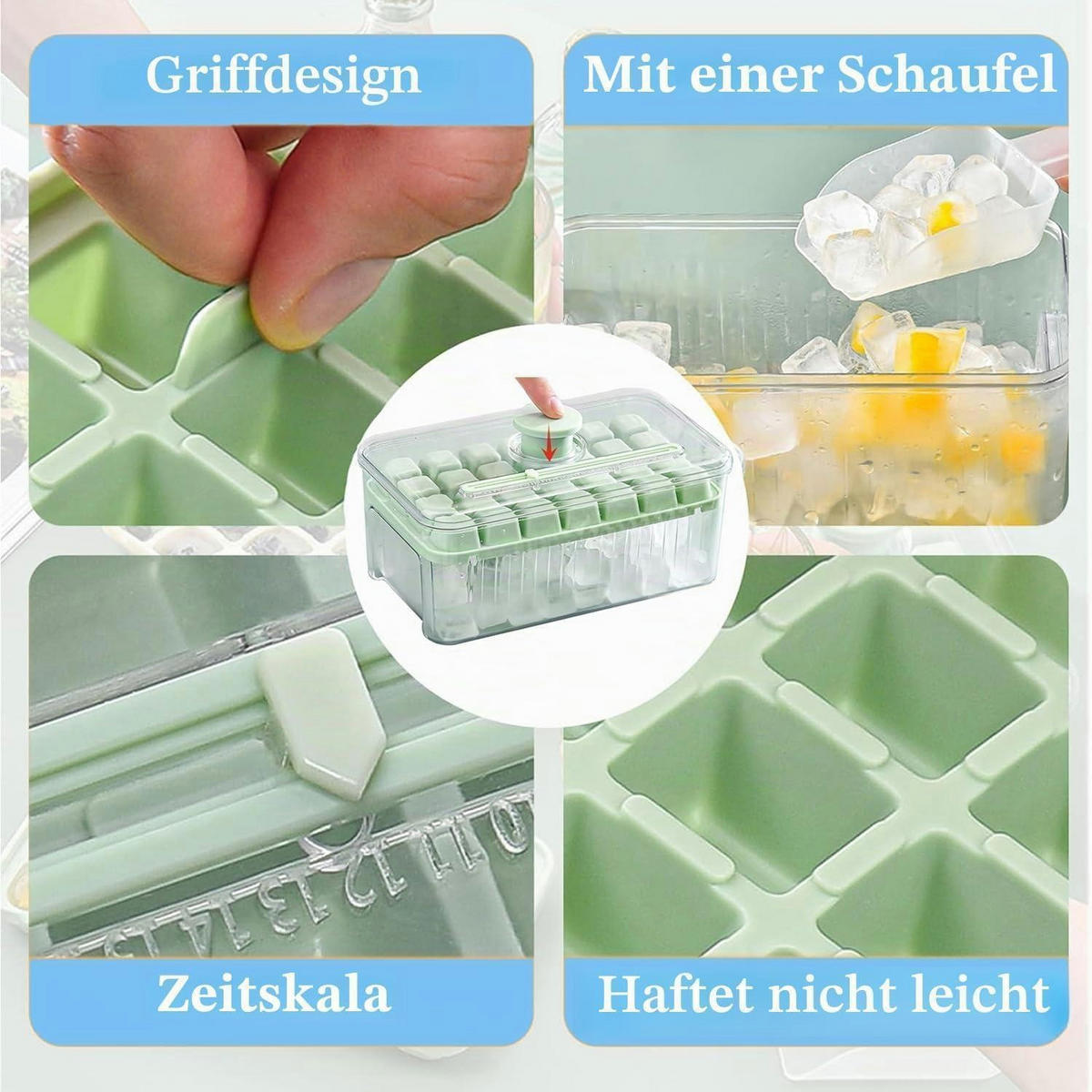 EISWÜRFELFORM mit Deckel und Eisschaufel für 56 Mini-Würfel - Multicolor, Kunststoff (19.1/10.4/19.1cm)
