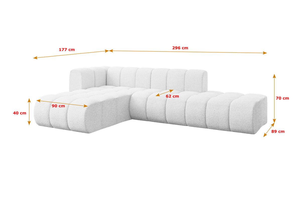 ECKSOFA modulares Sofa Zuvon-L1 - 296x177x70 cm Weiß - Weiß, Holzwerkstoff/Textil (296/177cm) - ALTDECOR