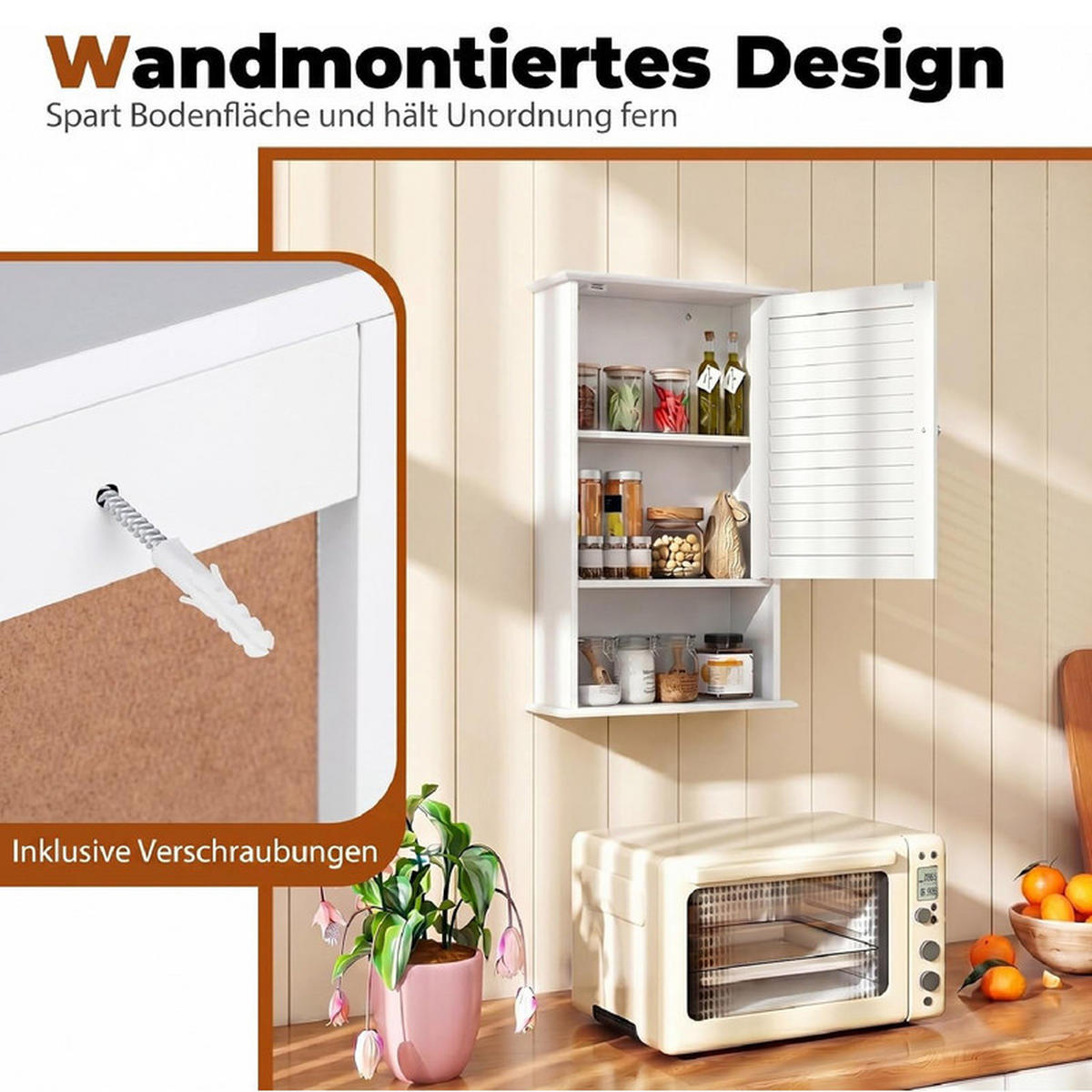 BAD-HÄNGESCHRANK mit verstellbarem Einlegeboden weiß - Weiß, Holzwerkstoff (42/70/17cm) - COSTWAY