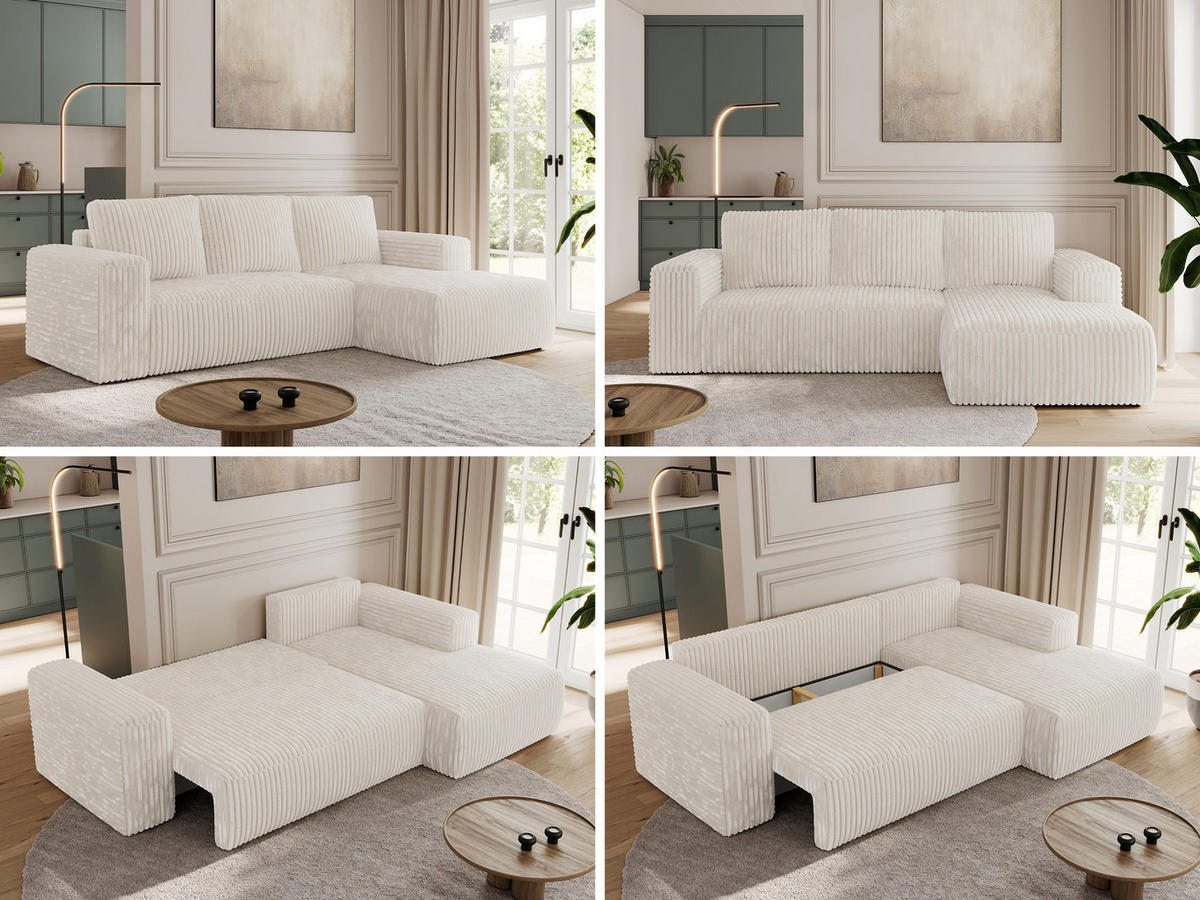 ECKSOFA TRENTINO L Beige Cord - Rechts - Beige/Schwarz, Textil (164/266cm) - MKS