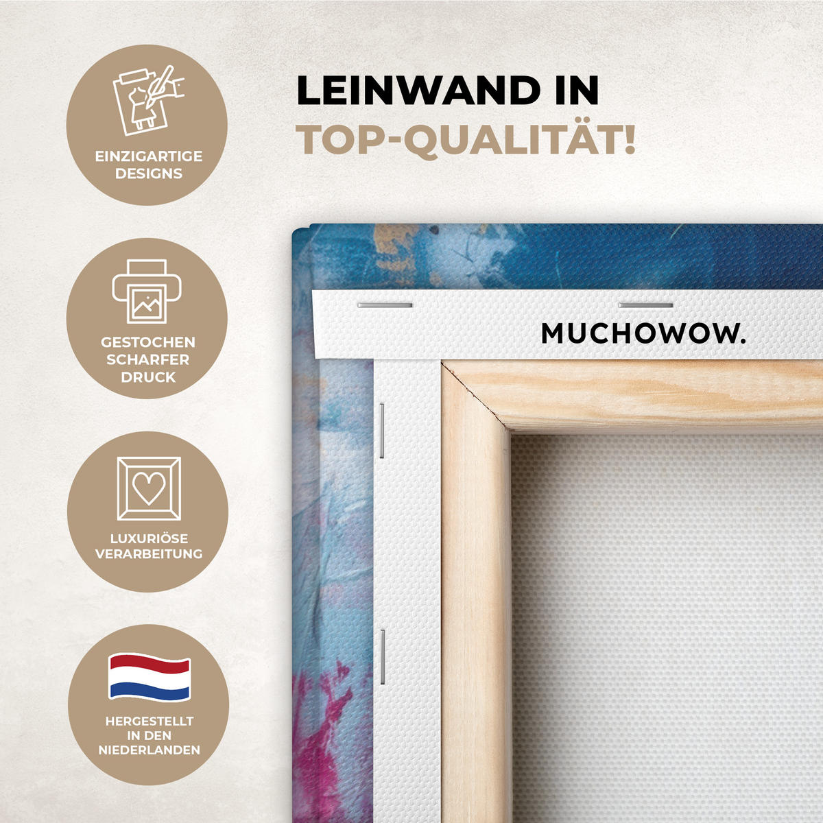 LEINWANDBILD Kreise - Gold - Abstrakt Wandbild Wohnzimmer 60x80 cm - Blau, Textil (60/80cm) - MuchoWow