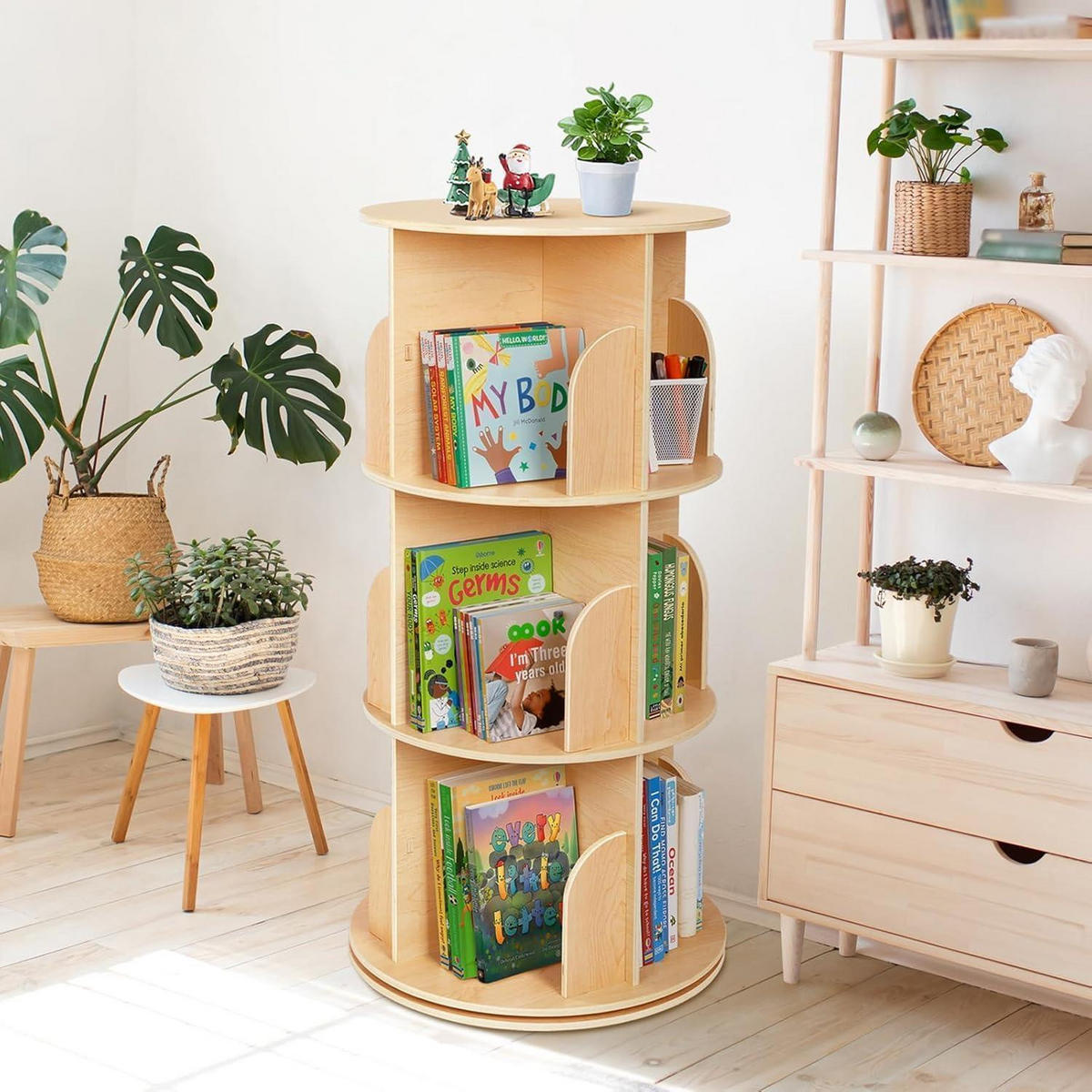 BÜCHERREGAL Drehbar 3 Ebenen Holz 97 cm - Hellbraun, Holzwerkstoff (50/97/50cm)