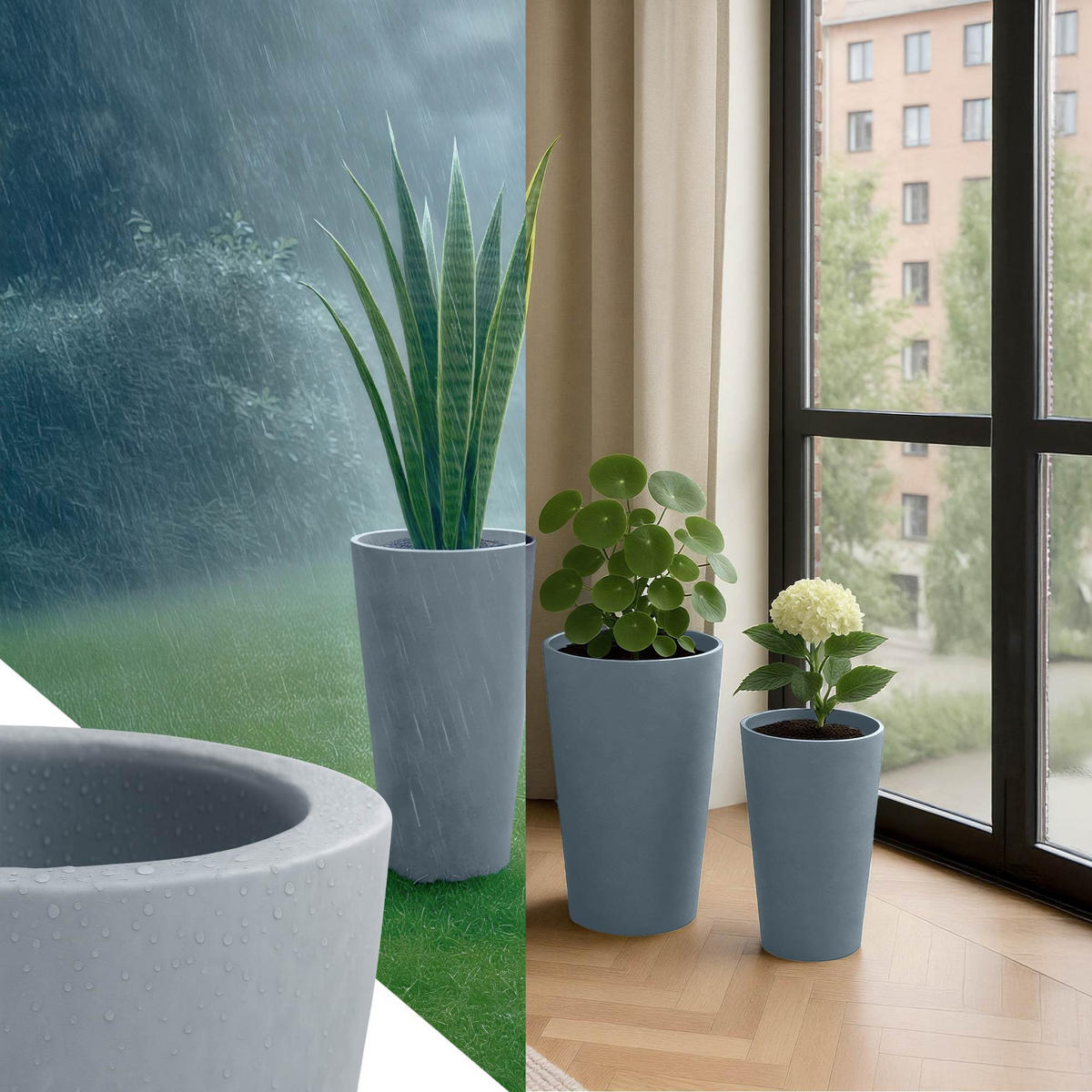 PFLANZKÜBEL 3er Set Grau - Grau, Kunststoff (41/61cm) - CLP