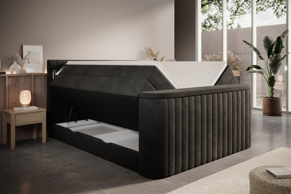 BOXSPRINGBETT FLY Anthrazit 180/200 cm H2/H3 mit TV-Lift Samt - Anthrazit, Textil (180/200cm) - wonello