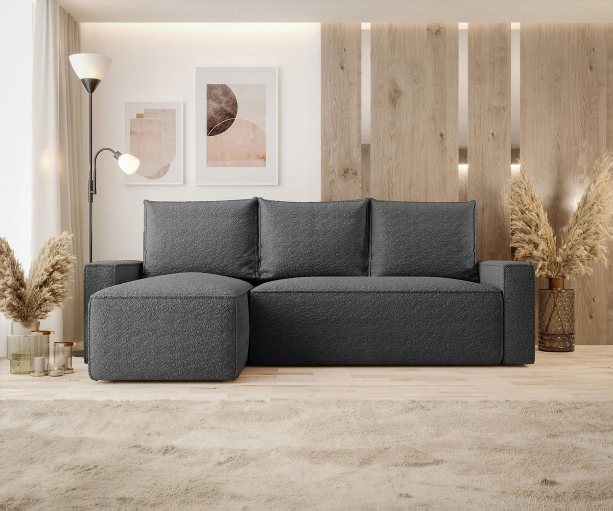 ECKSOFA mit Schlaffunktion SAVIO Quelle 92 Links - Dunkelgrau, Textil (232/140cm) - Bedante