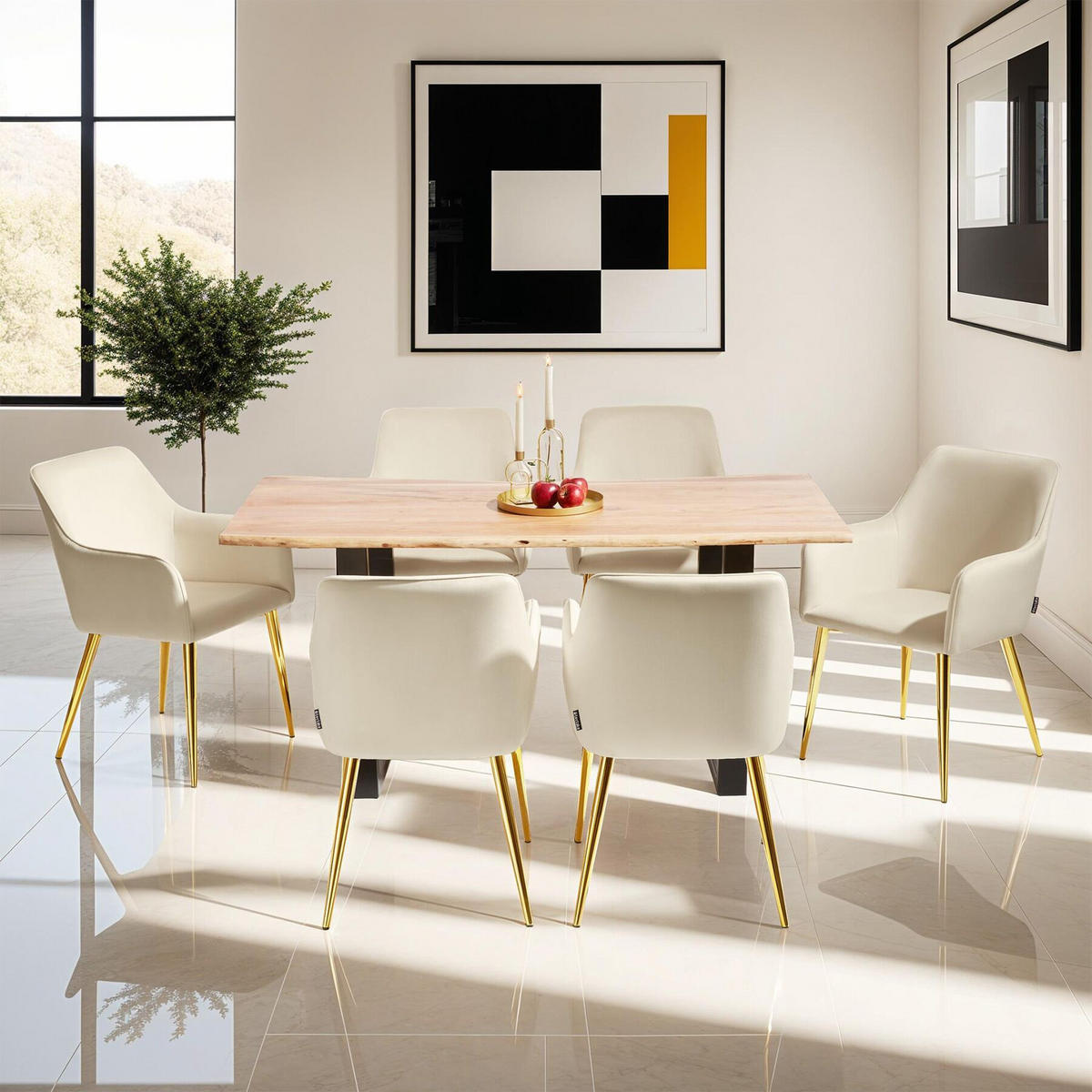 ARMLEHNSTUHL 6er Set Avane 55 x 63 5 x 86 5 cm beige - Beige, Textil (55/86.5/63.5cm) - tectake
