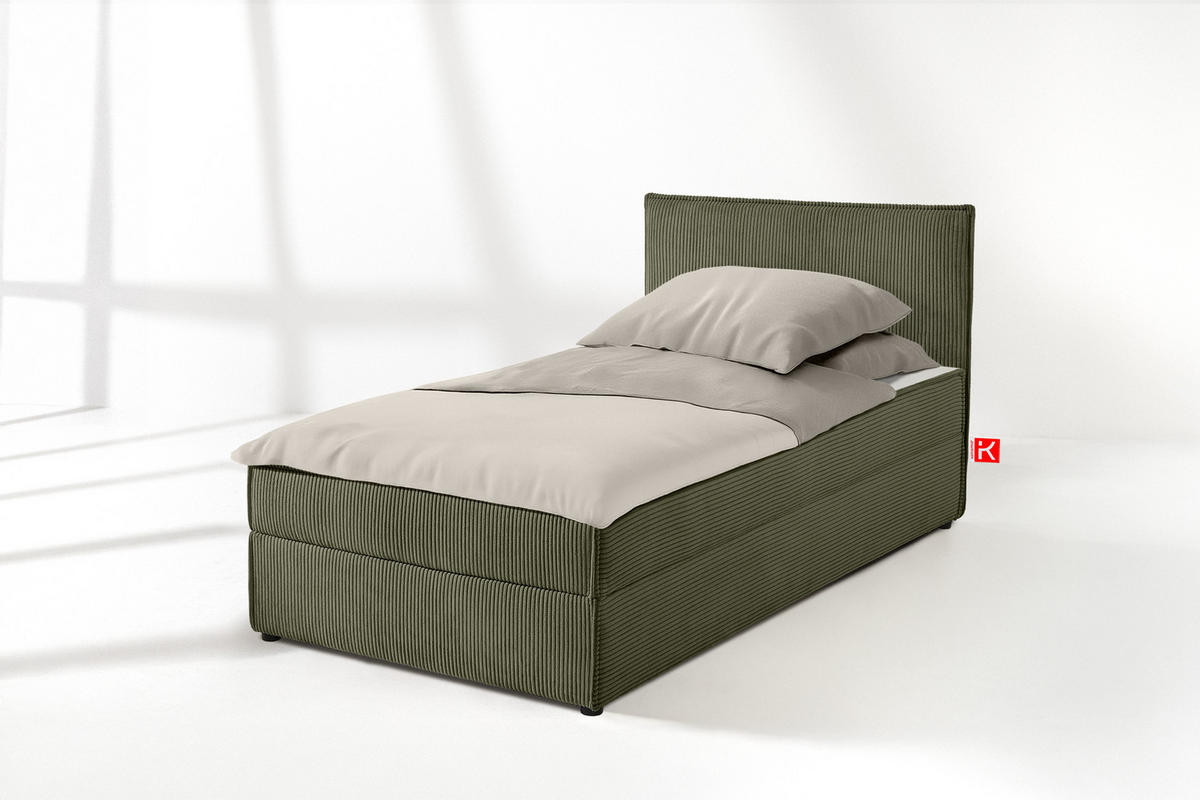 BOXSPRINGBETT ROTI Einzelbett, oliv - Schwarz/Olivgrün, Holz/Holzwerkstoff (90/200cm) - KONSIMO®
