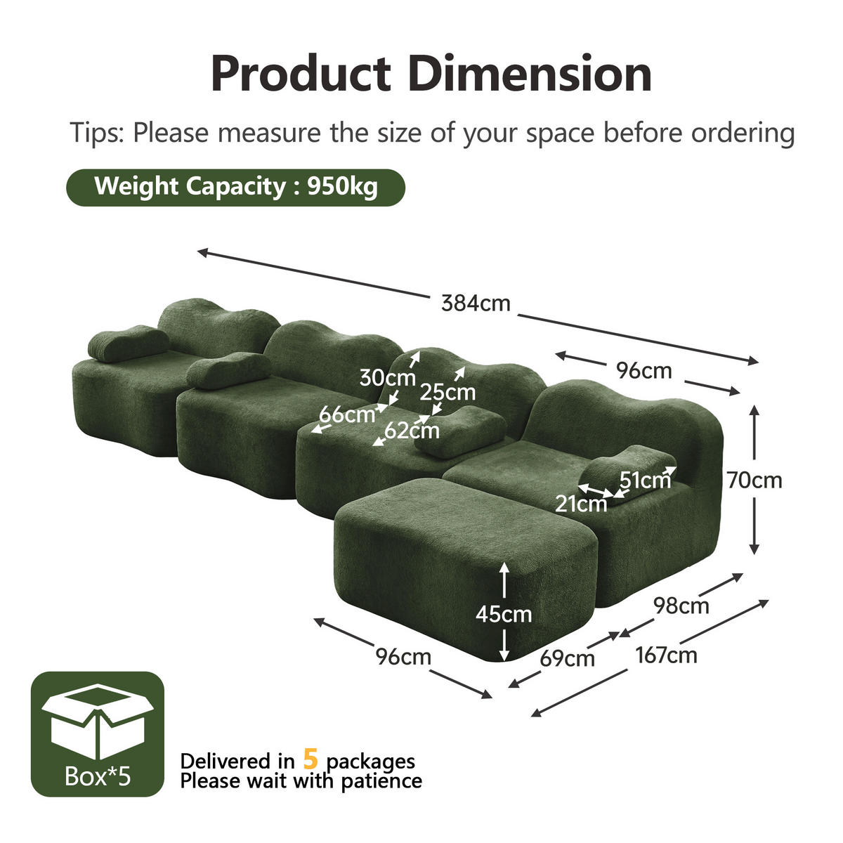 4-SITZER ECKSOFA Samt Grün mit Hocker - Grün, Textil (384/167cm) - WISHDOR