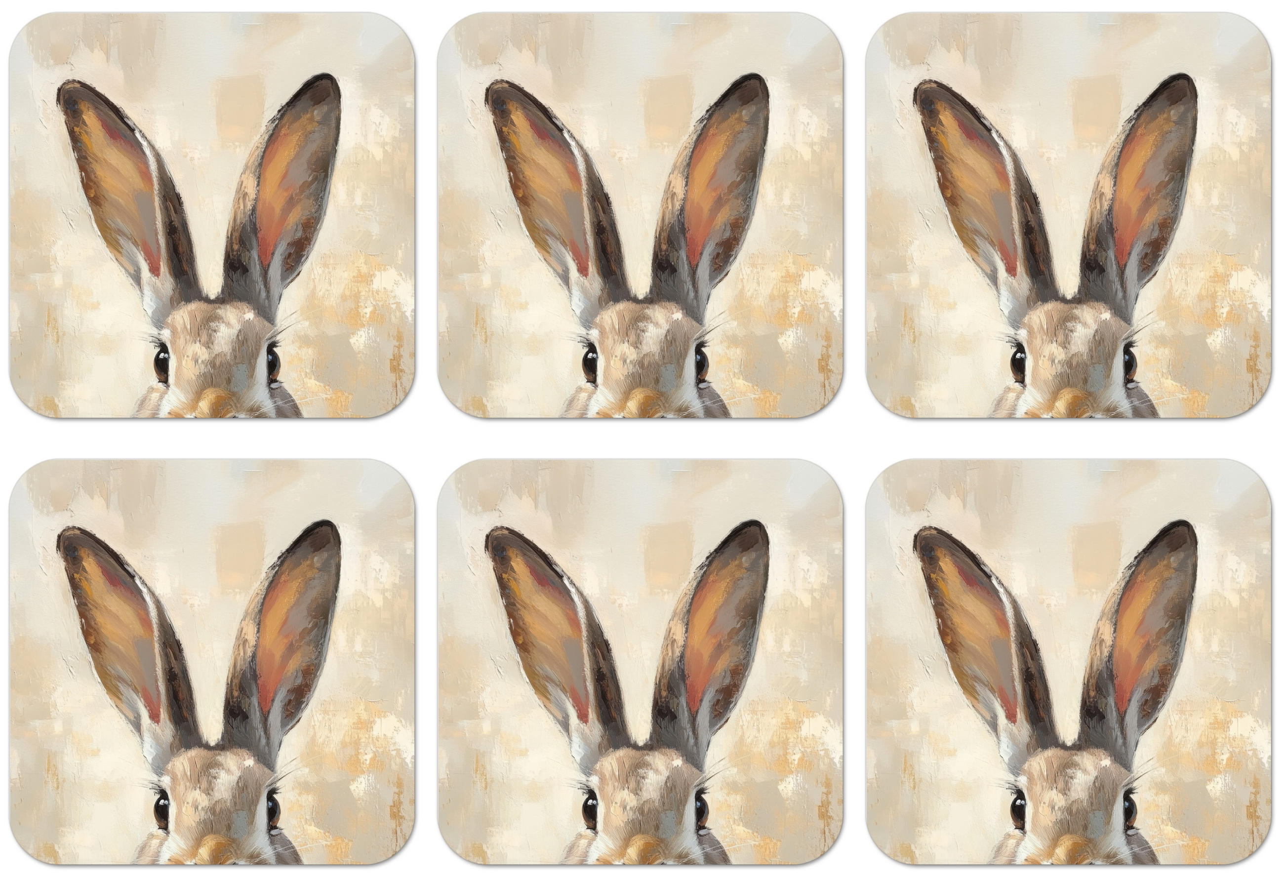 GLASUNTERSETZER 6er-Set Hase - Ohren - Braun Zubehör für Getränke 10x10 cm - Beige, Naturmaterialien (10/0.2cm) - MuchoWow