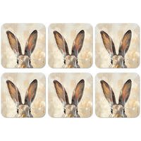 GLASUNTERSETZER 6er-Set Hase - Ohren - Braun Zubehör für Getränke 10x10 cm - Beige, Naturmaterialien (10/0.2cm) - MuchoWow