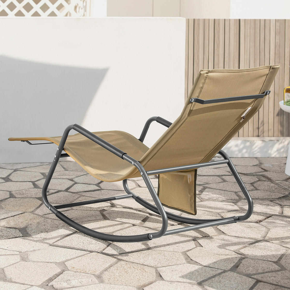 SONNENLIEGE Khaki - Braun, Metall (145/85/57cm) - SoBuy