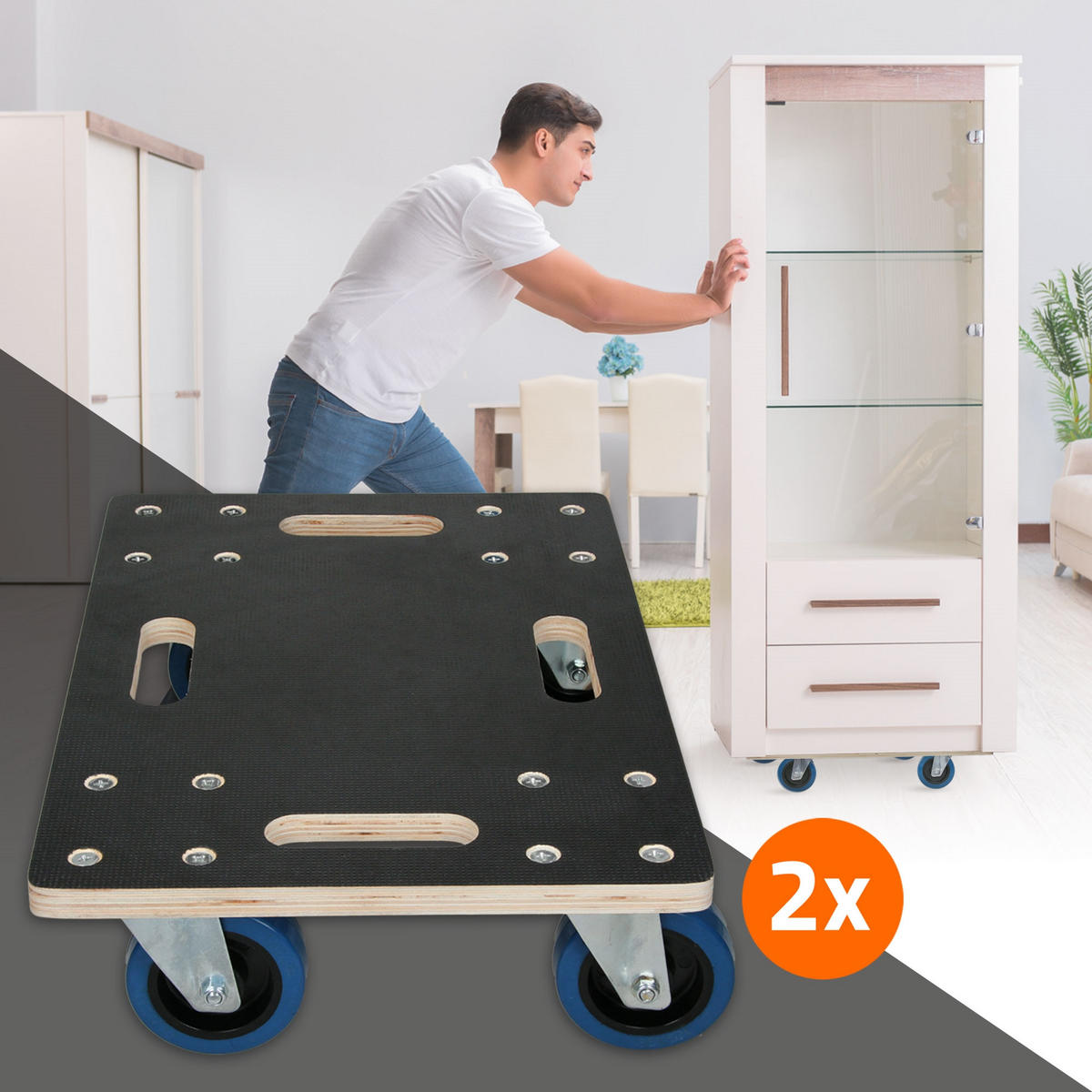 TRANSPORTROLLER 2er Set mit 4 Rollen 35x50 cm Traglast 800kg Siebdruck Holzplatte Black - Anthrazit, Holzwerkstoff (35/50/14.5cm) - ECD-Germany