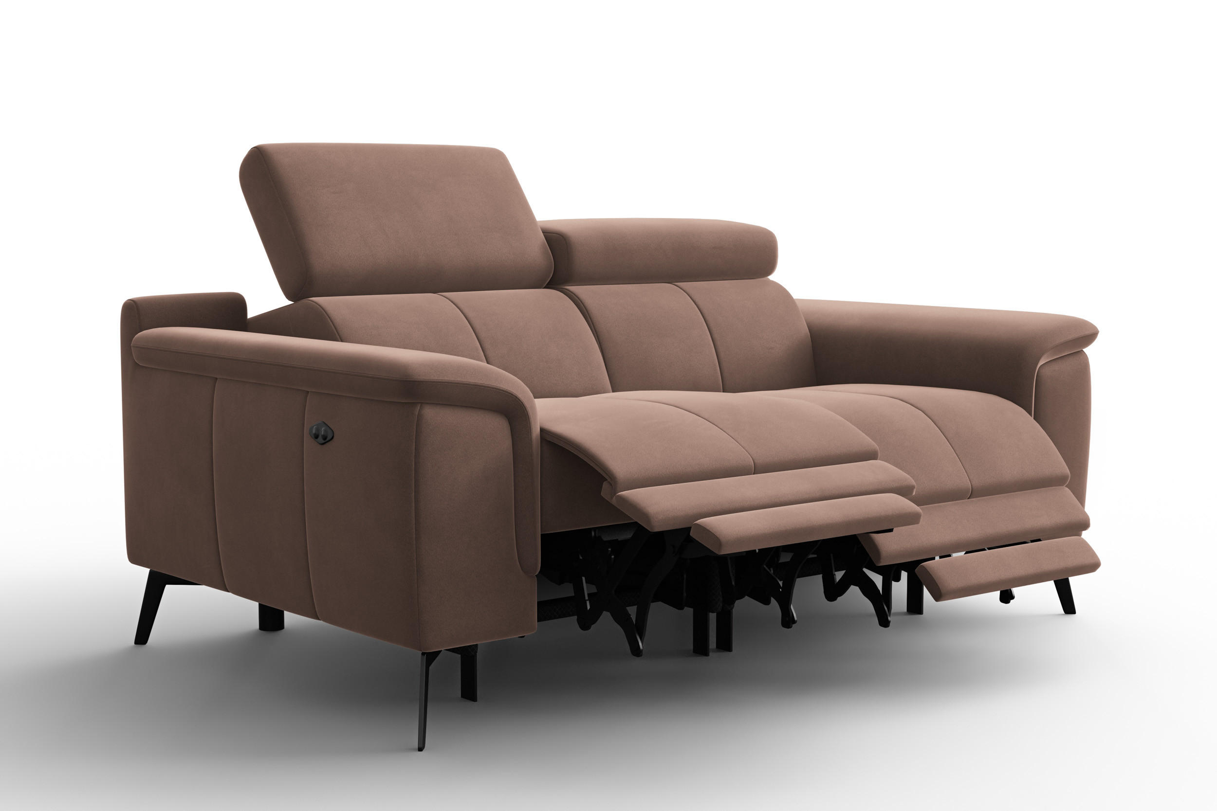 SOFA RELAX FIERO 2-Sitzer, Brauner Veloursstoff - Schwarz/Braun, Holz/Textil (170/82/103cm) - Courtois Laville