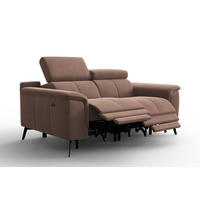 SOFA RELAX FIERO 2-Sitzer, Brauner Veloursstoff - Schwarz/Braun, Holz/Textil (170/82/103cm) - Courtois Laville