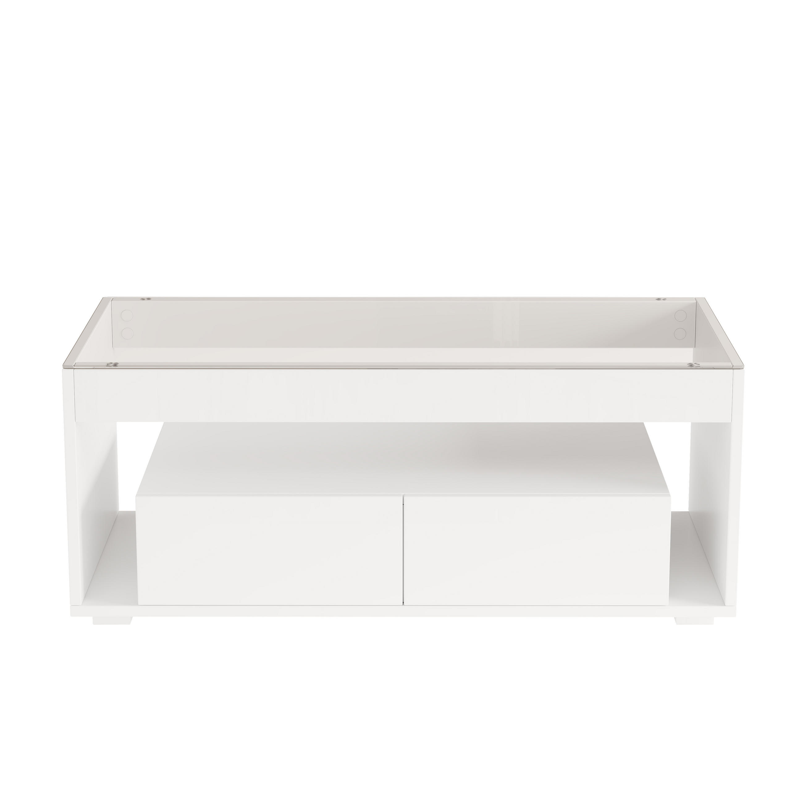 COUCHTISCH Weiß 100/50/40 cm mit Glasplatte, Schubladen und LED-Beleuchtung - Weiß, Holzwerkstoff (50/100/40cm) - PANGIVO