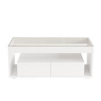 COUCHTISCH Weiß 100/50/40 cm mit Glasplatte, Schubladen und LED-Beleuchtung - Weiß, Holzwerkstoff (50/100/40cm) - PANGIVO