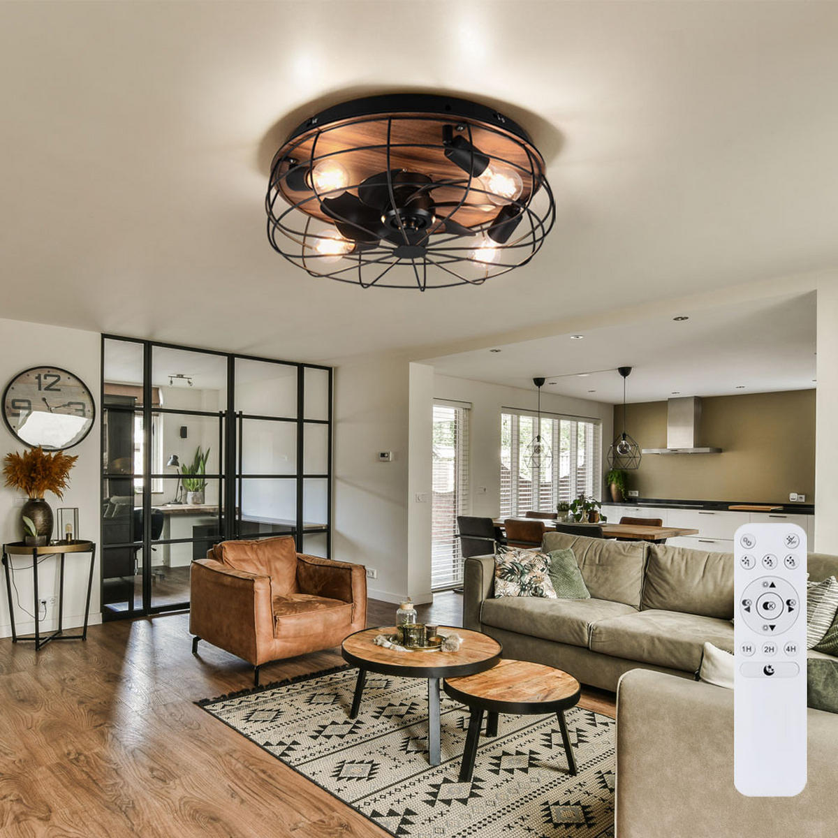 DECKENLEUCHTE TRONDHEIM Schwarz Holzoptik - Schwarz, Metall (48/48/17cm)