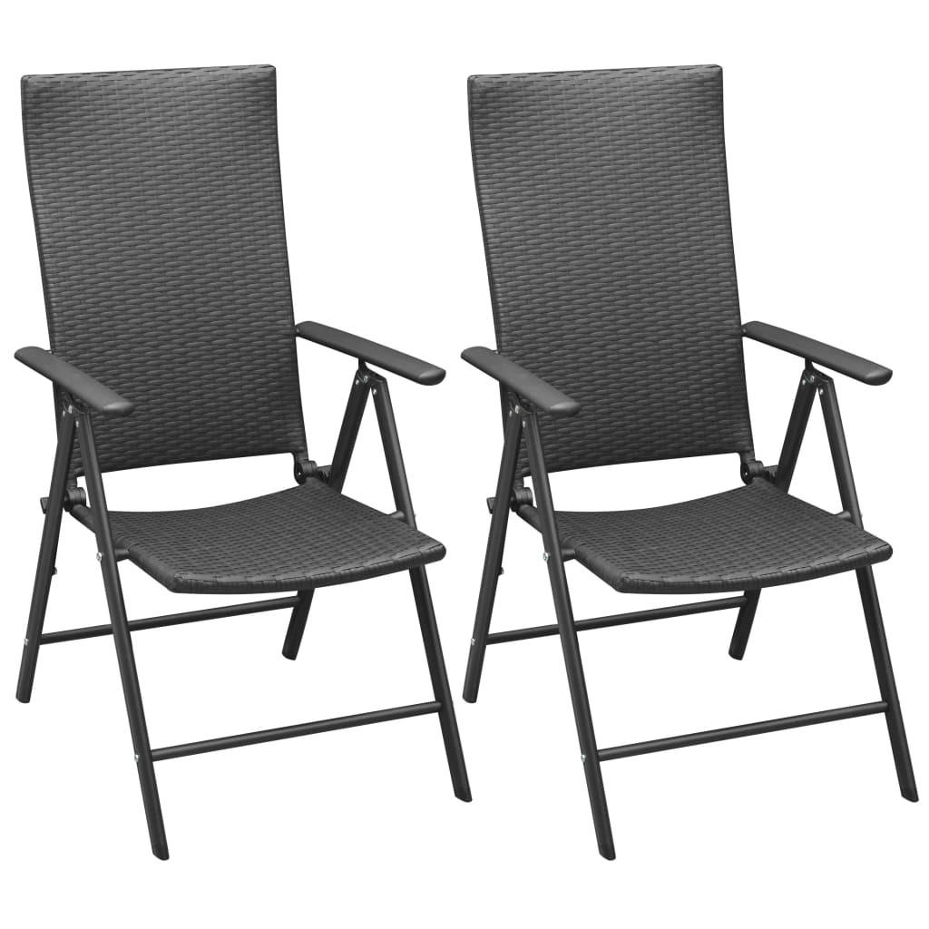 GARTENKLAPPSESSEL, 55/64/105 cm, aus Poly Rattan und Aluminium, 2er-Set - Schwarz, Kunststoff (55/105/64cm) - vidaXL
