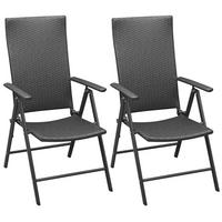 GARTENKLAPPSESSEL, 55/64/105 cm, aus Poly Rattan und Aluminium, 2er-Set - Schwarz, Kunststoff (55/105/64cm) - vidaXL