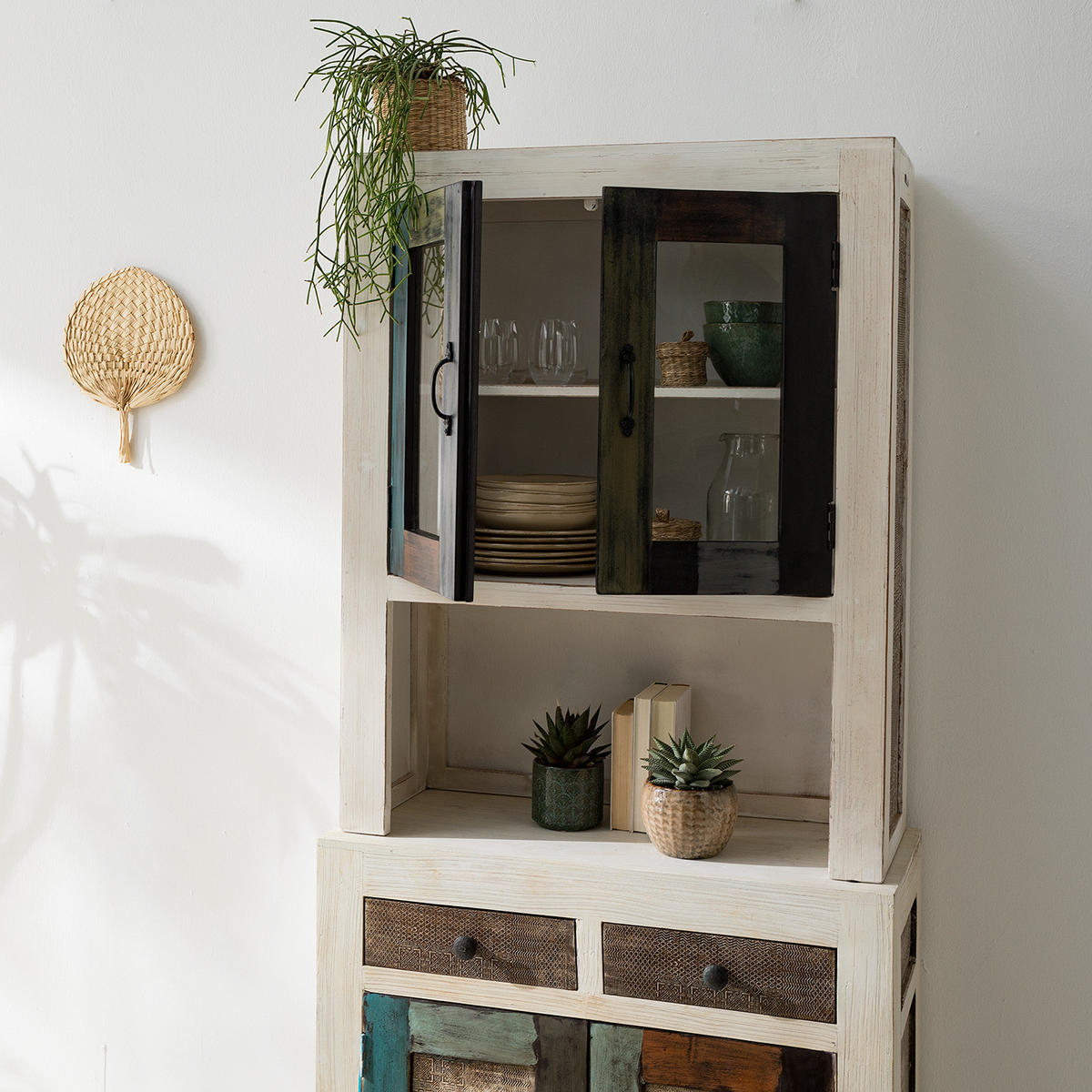BUFFETAUFSATZ - Mango teilmassiv - Mango Vintage Weiß - Multicolor, Holz/Holzwerkstoff (86/108/35cm) - home24